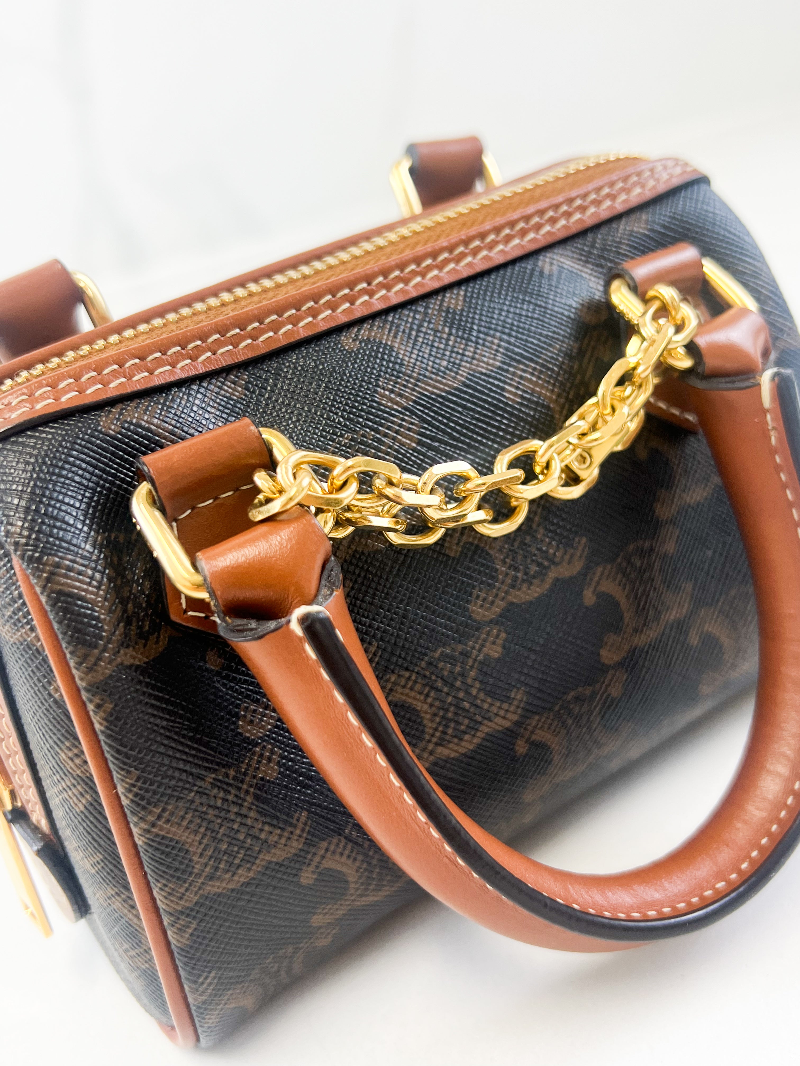 Celine Mini Boston In Triomphe Canvas and Calfskin