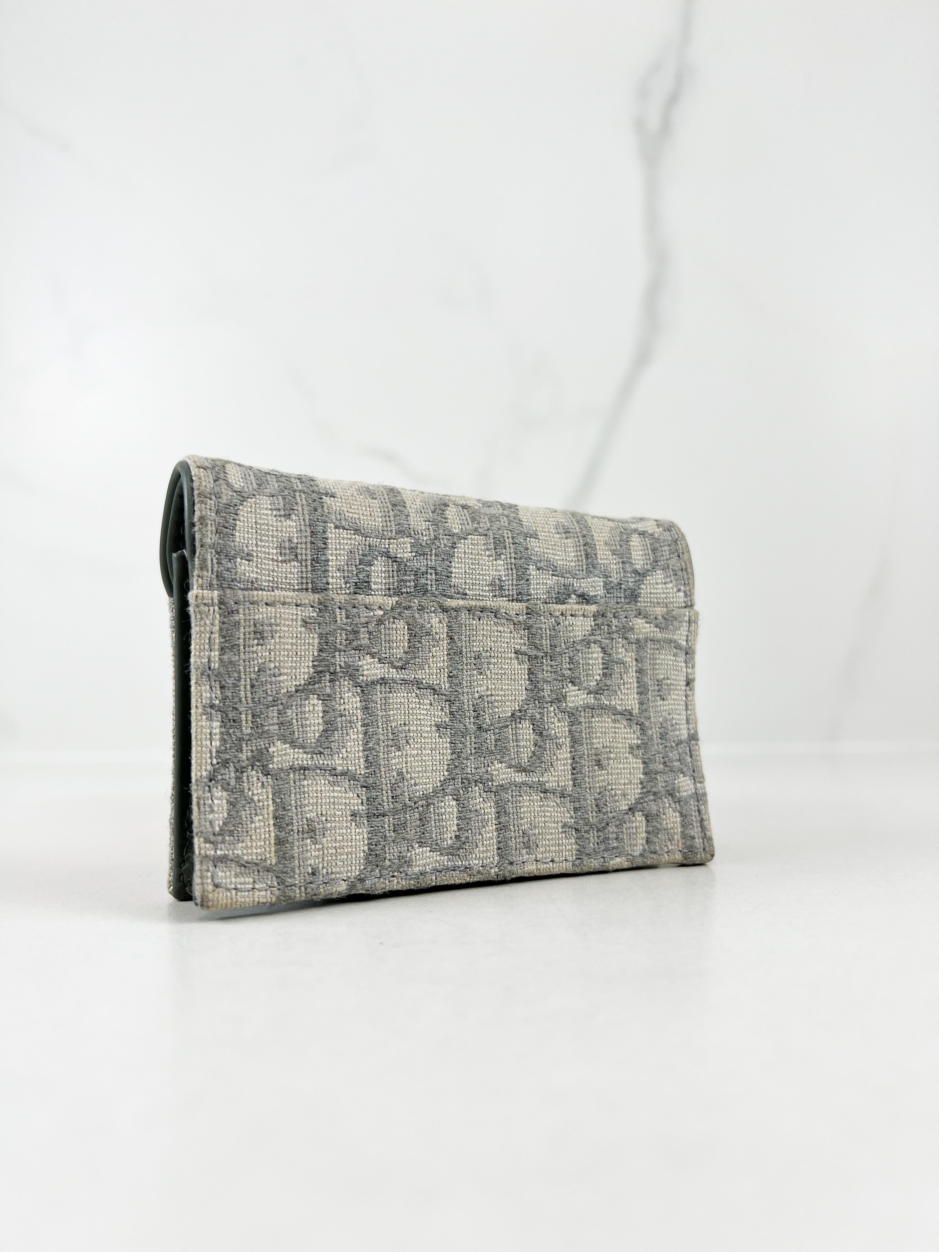 Christian Dior Grey Oblique Jacquard Card Holder