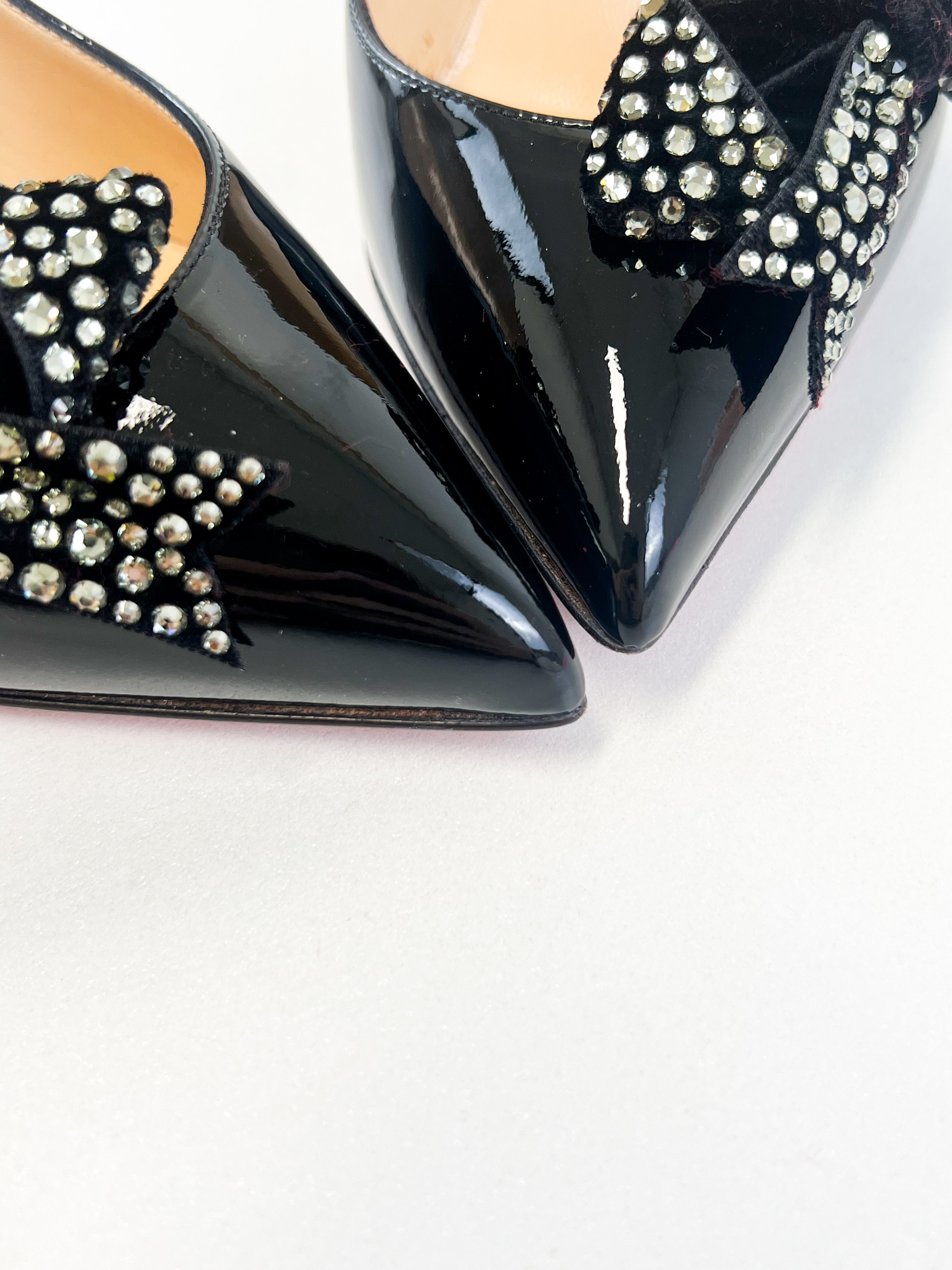 Christian Louboutin Black Patent Madame Menule 100 Pump Size 35.5