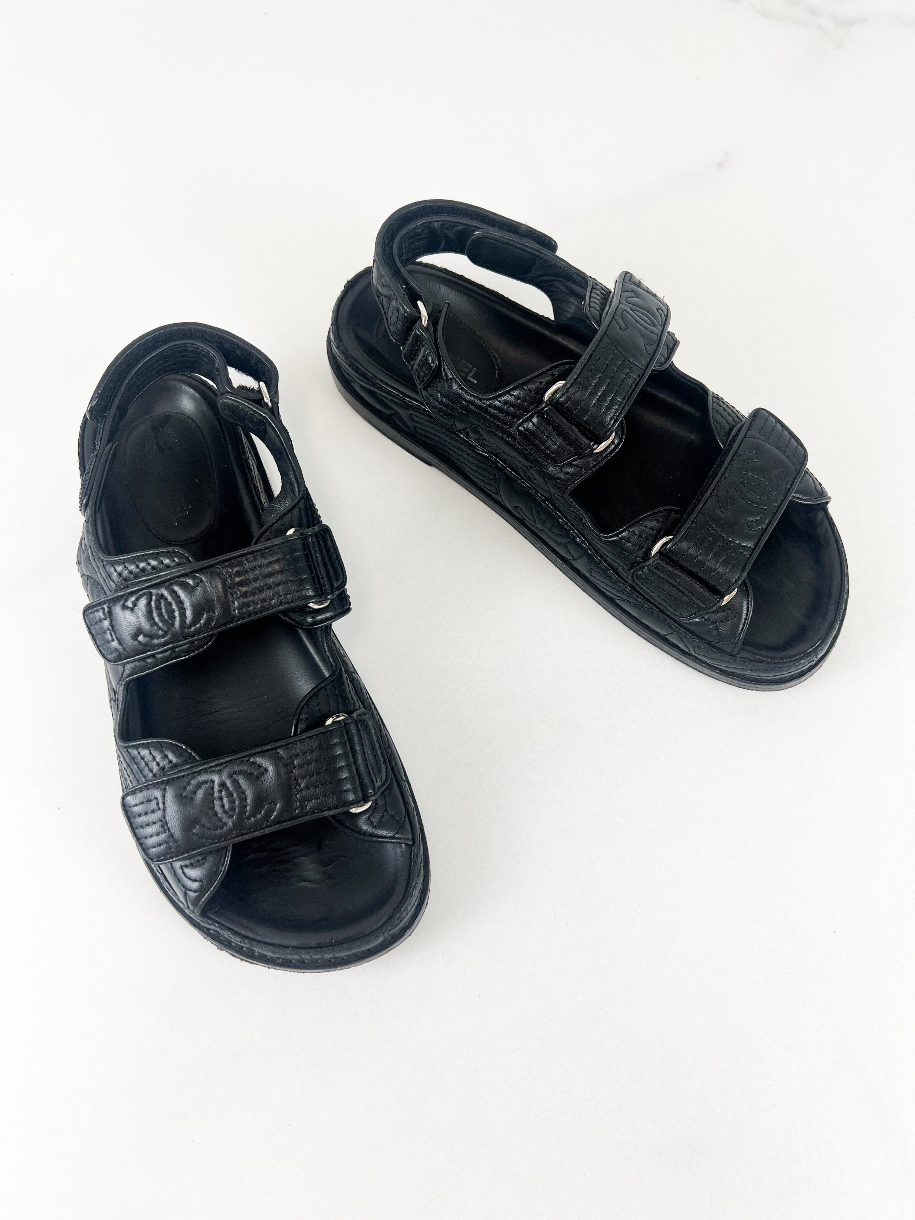 Chanel Black Leather Dad Sandal Size 38C