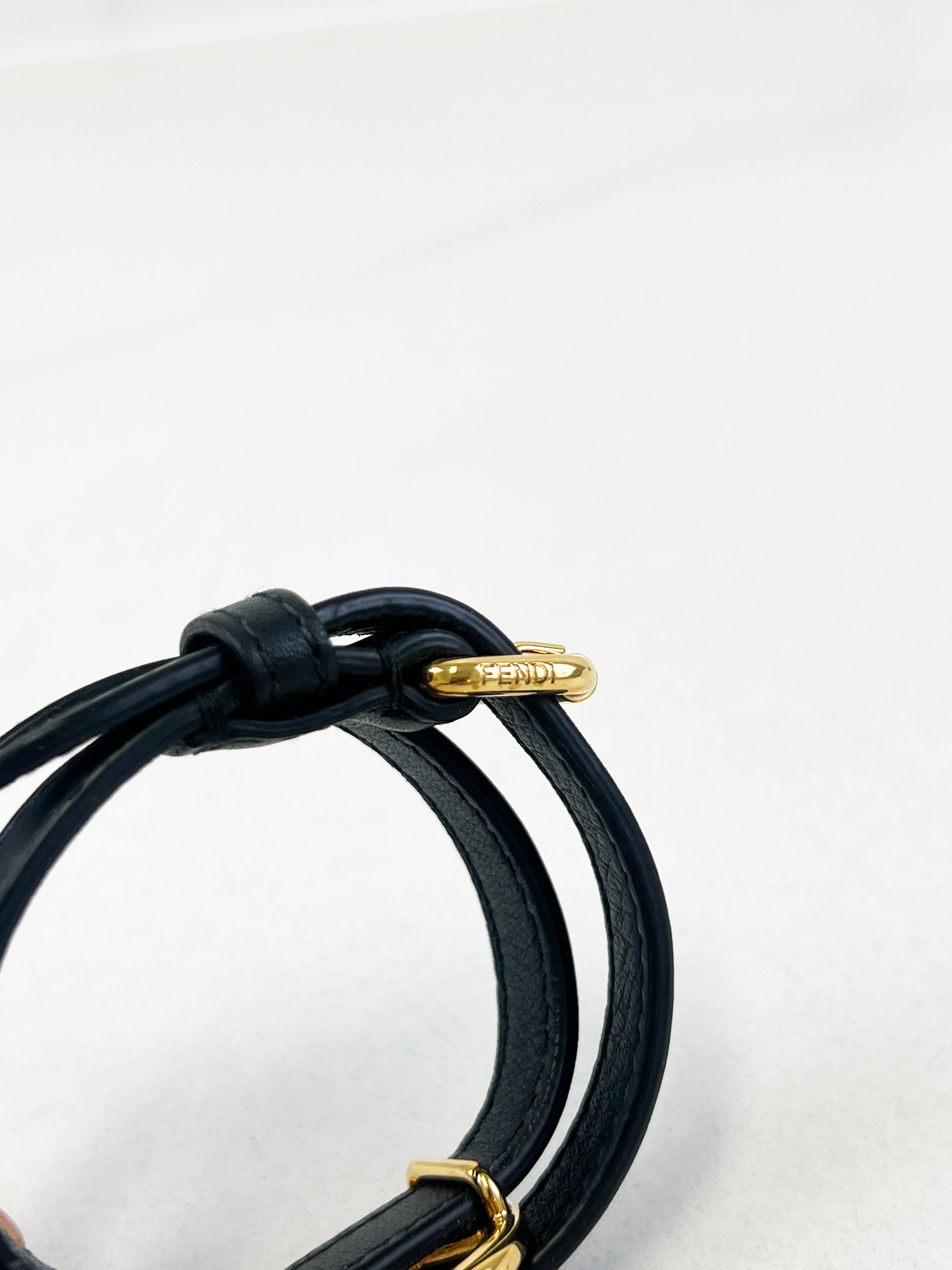 Fendi F Logo Leather Wrap-around Bracelet in Black with GHW