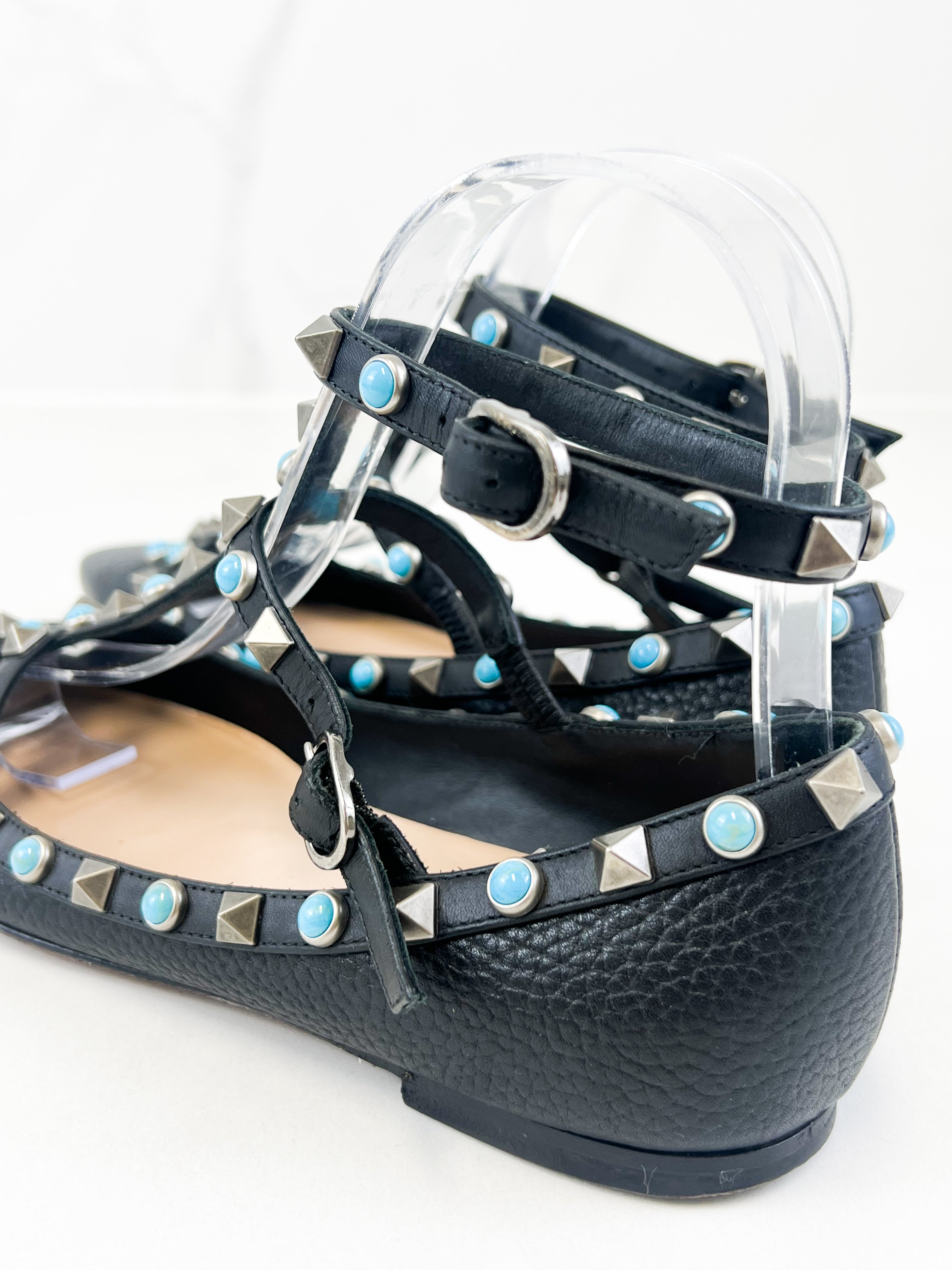 Valentino Garavani Leather Rockstud Ballet Flat Size 35.5