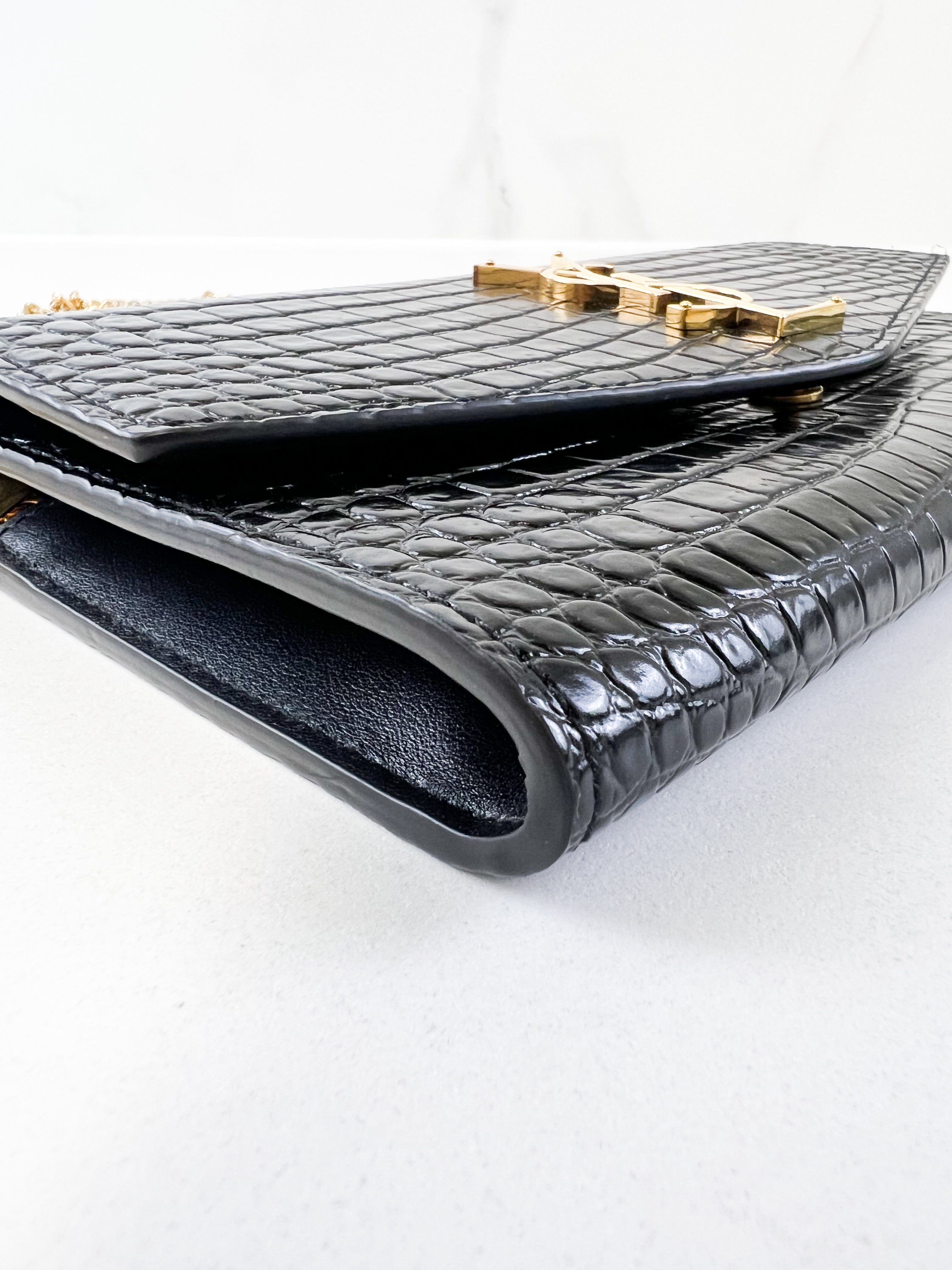 Saint Laurent Uptown Chain Wallet in Croc Leather