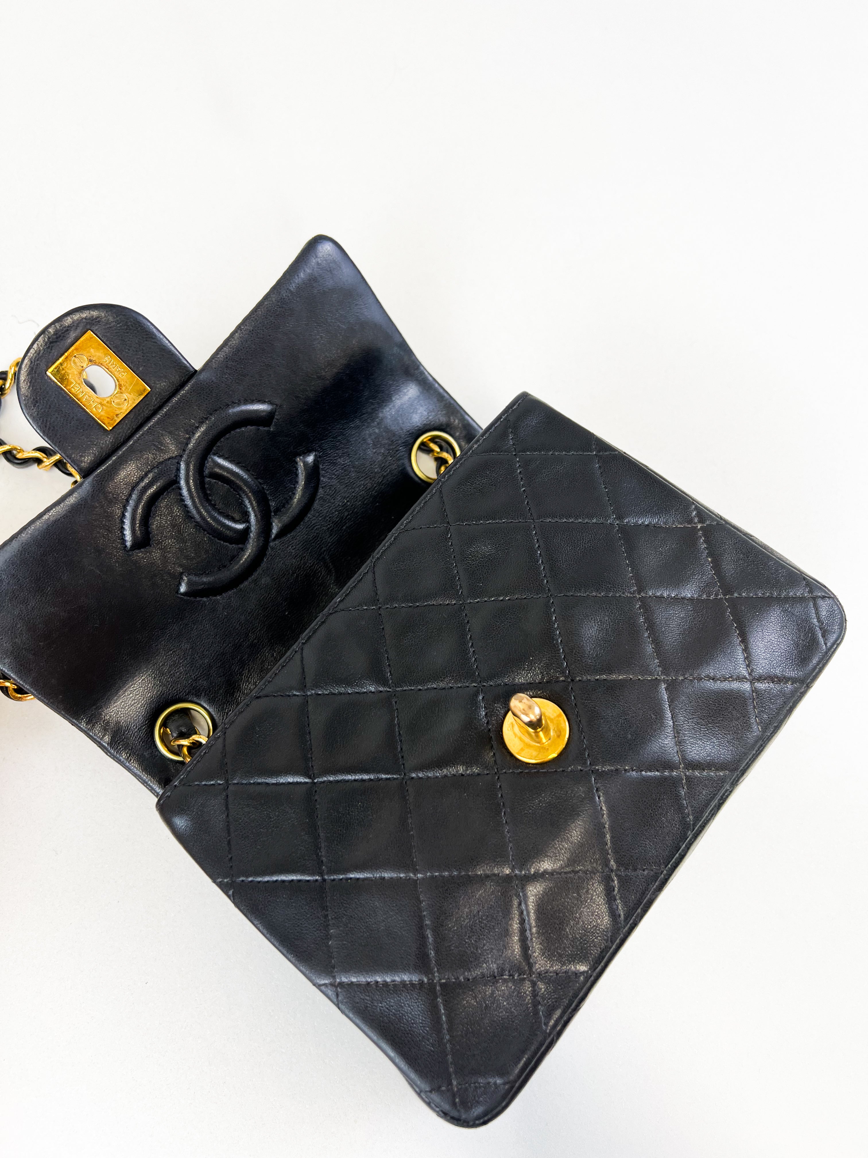 Chanel CC Mini Vintage Lambskin Black Classic Double Flap Shoulder Bag