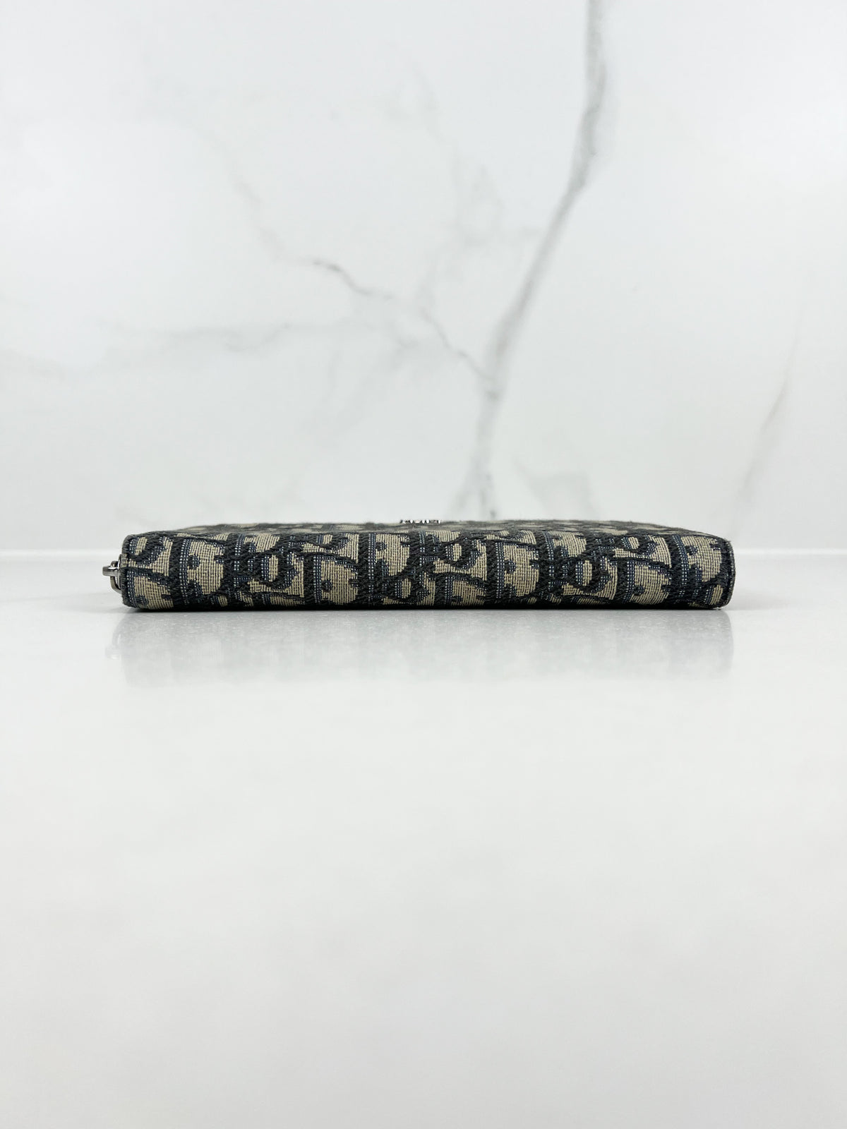 Christian Dior Navy Oblique Zipper Wallet