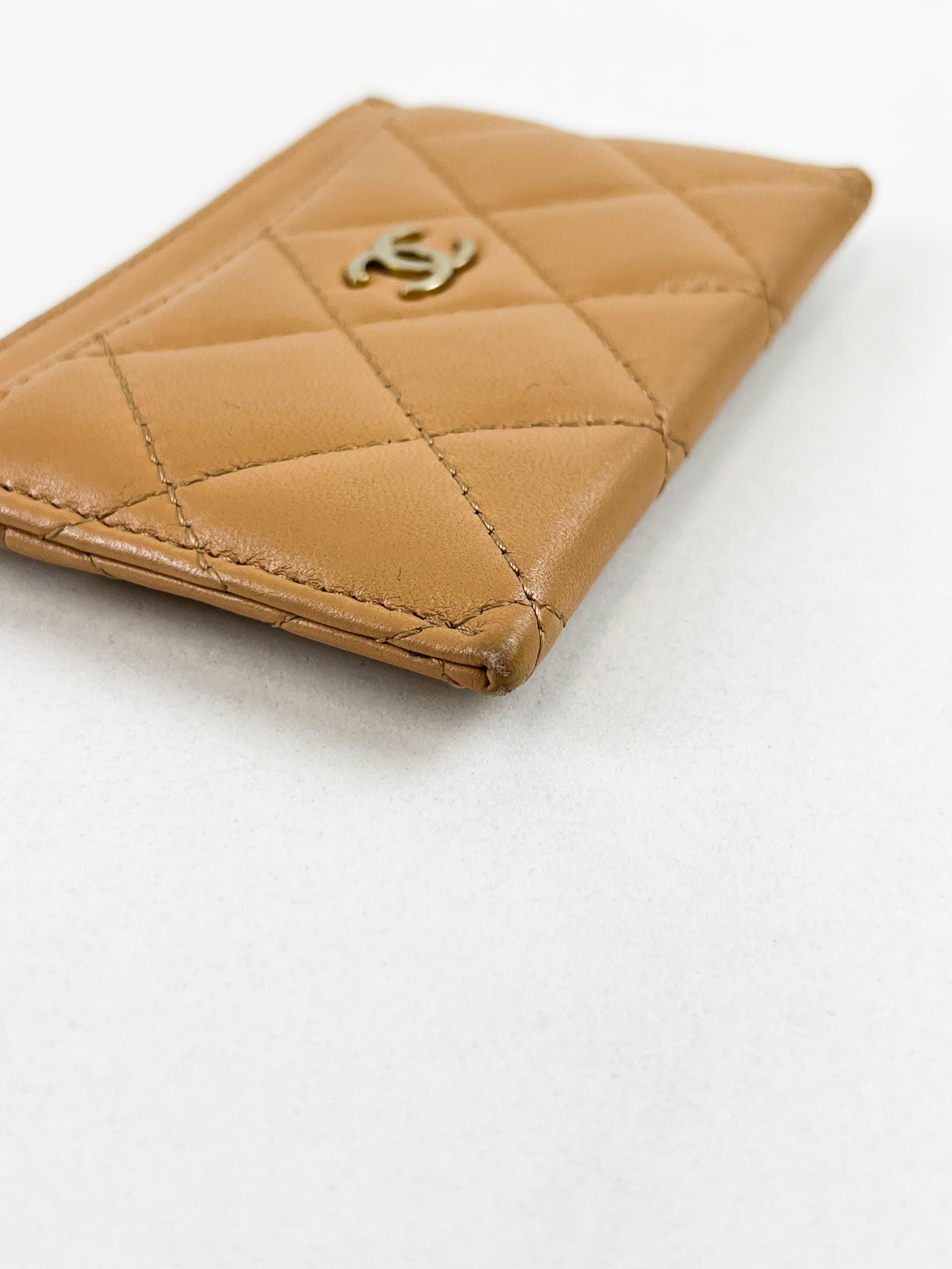 Chanel Lambskin Quilted Card Holder in Beige