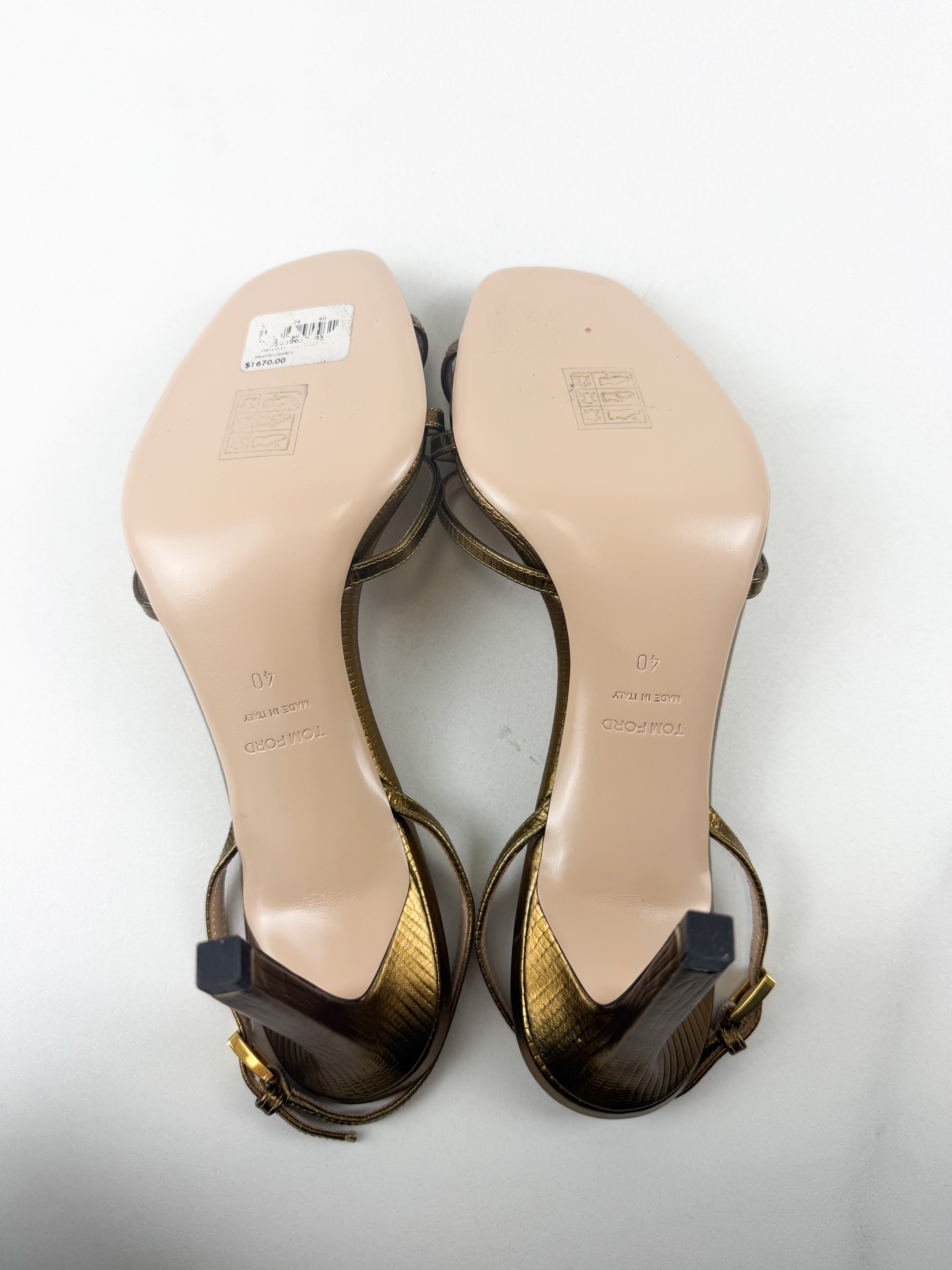 Tom Ford Bronze Printed Lizard Whitney Heel Size 40