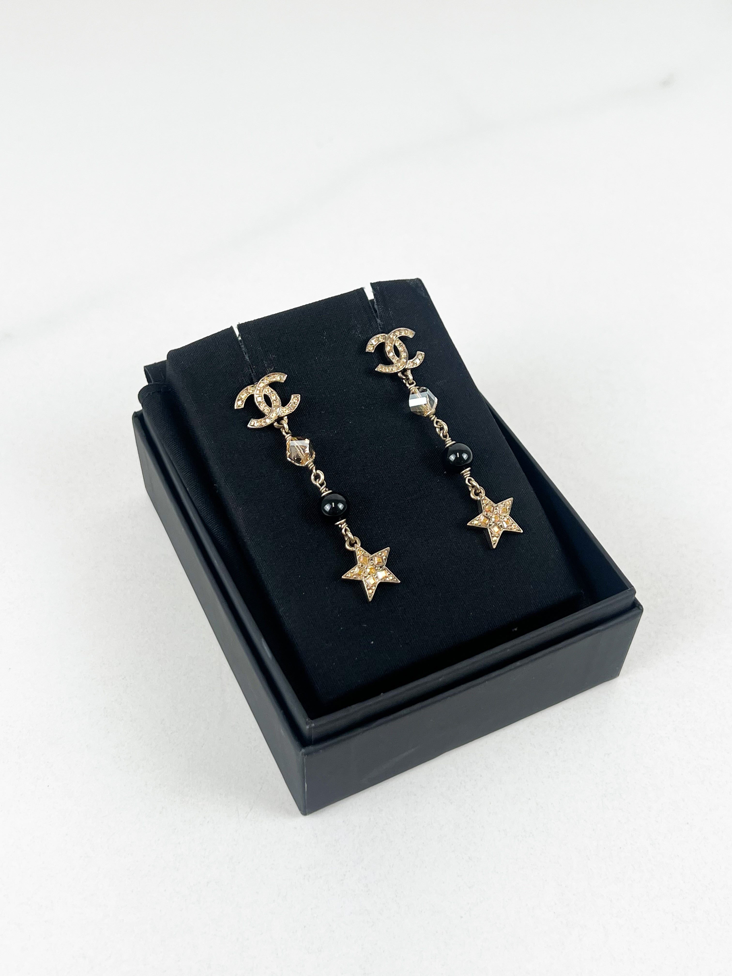 Chanel CC Drop Down Earrings with Stars & Crystals