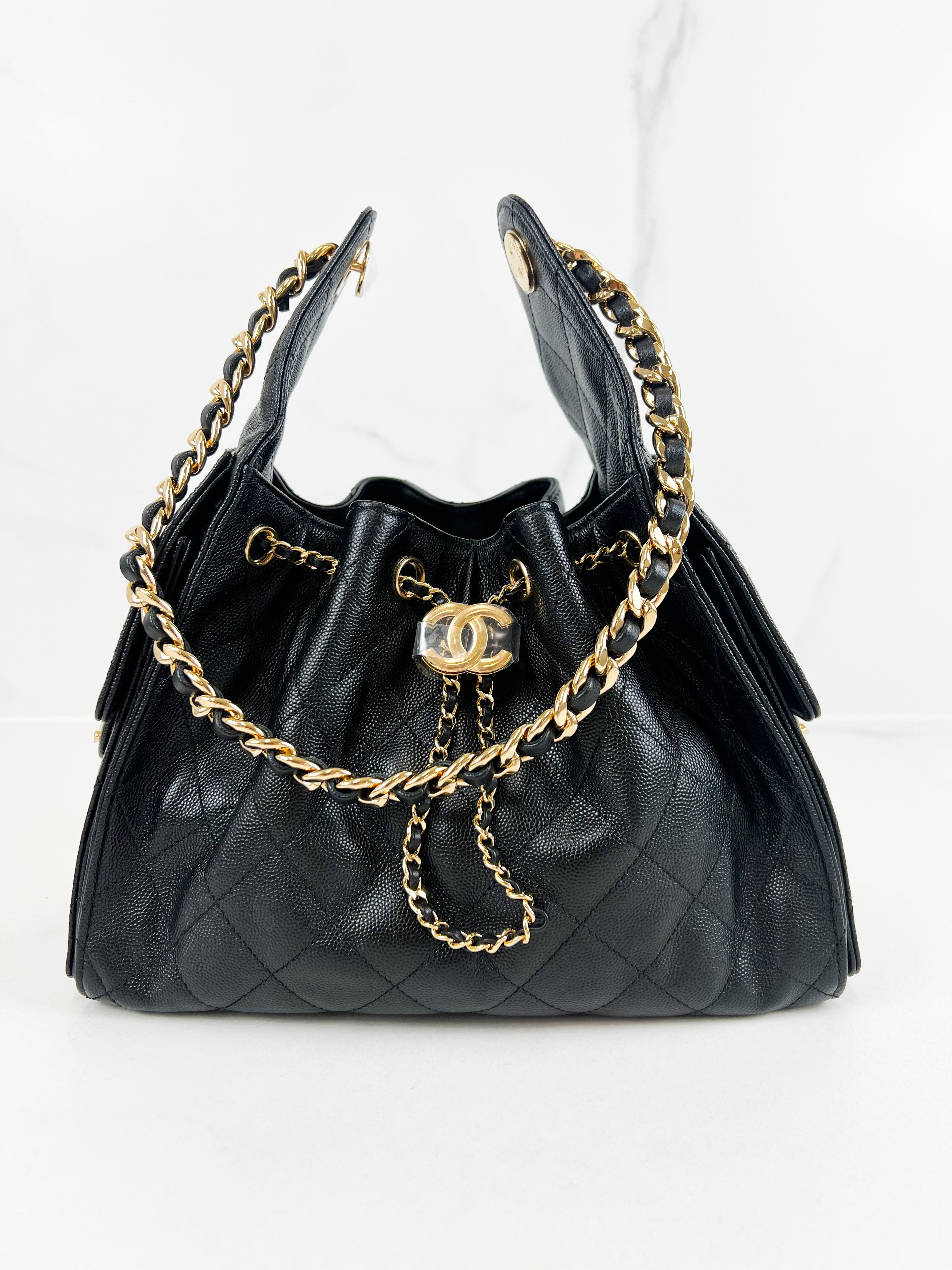 Chanel 25 Small Handbag in Black Grained Calfskin & Gold-Tone Metal