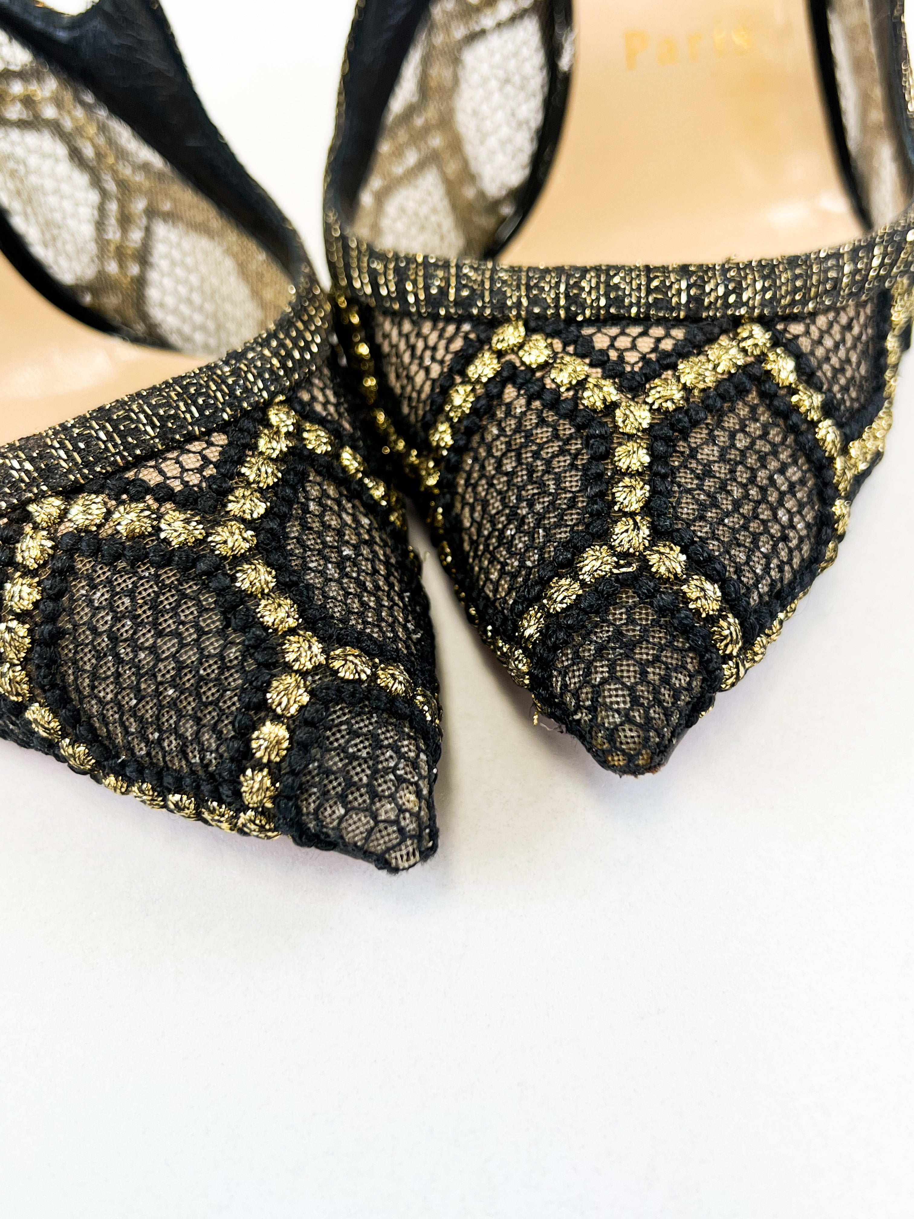Christian Louboutin Black Lace Twistissima Pump Size 37