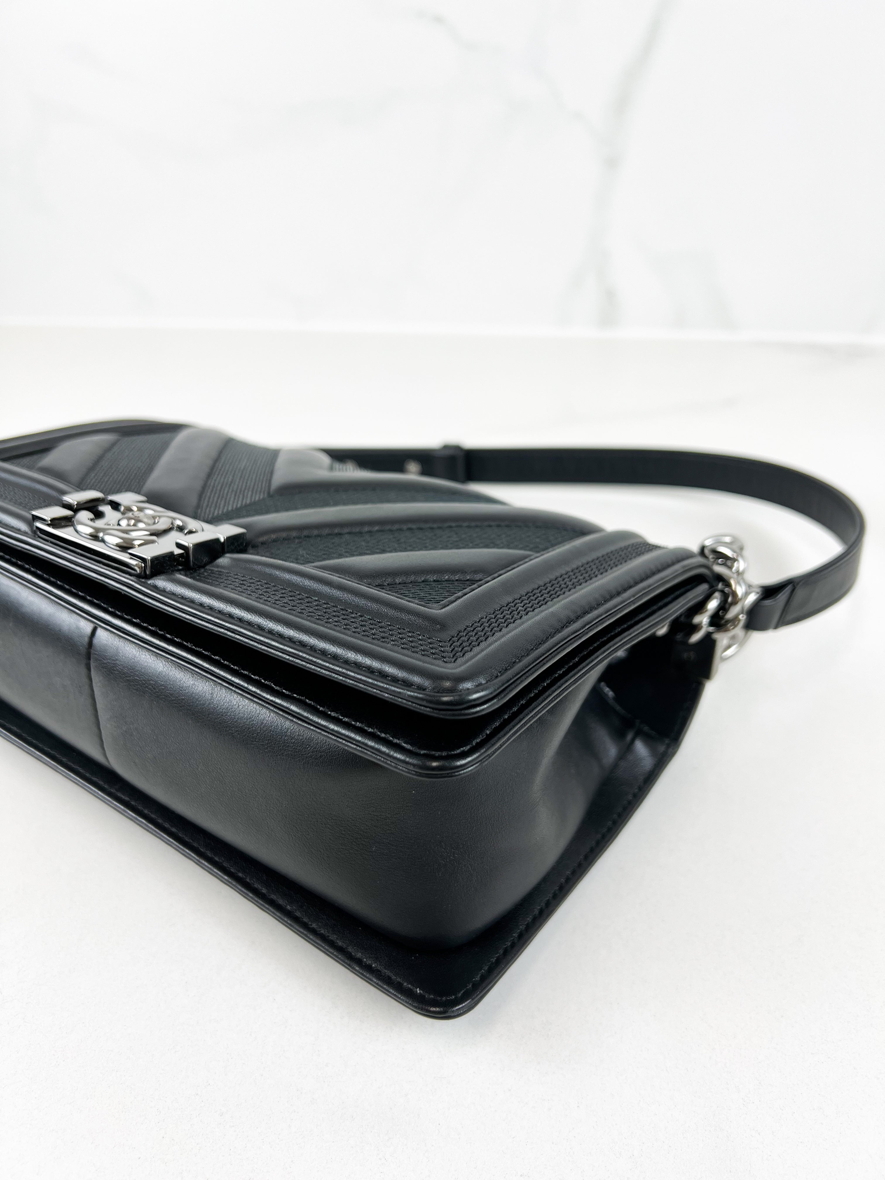 Chanel Old Medium Chevron Boy Bag with SHW