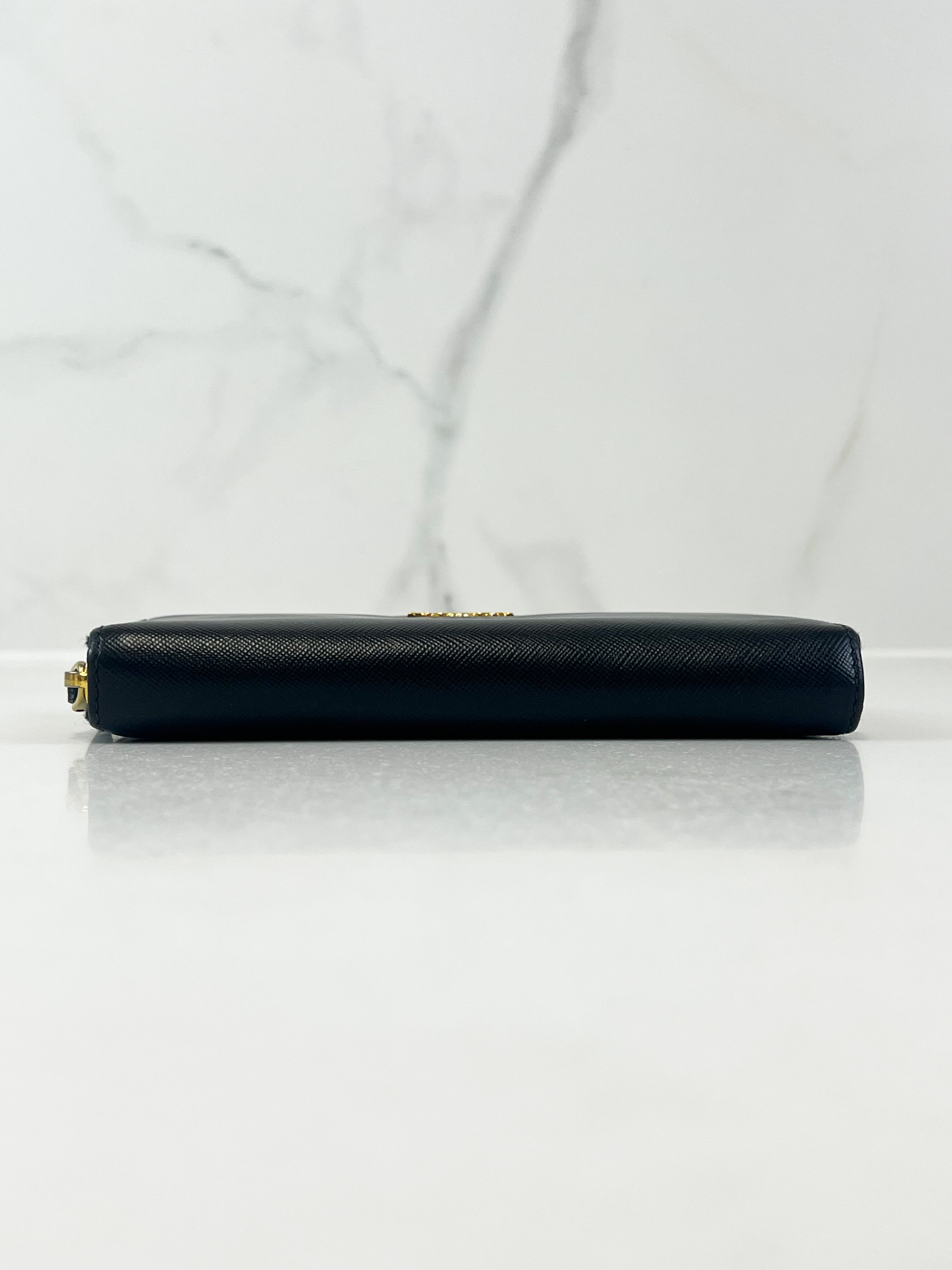 Prada Large Grained Leather Zip Around Wallet
