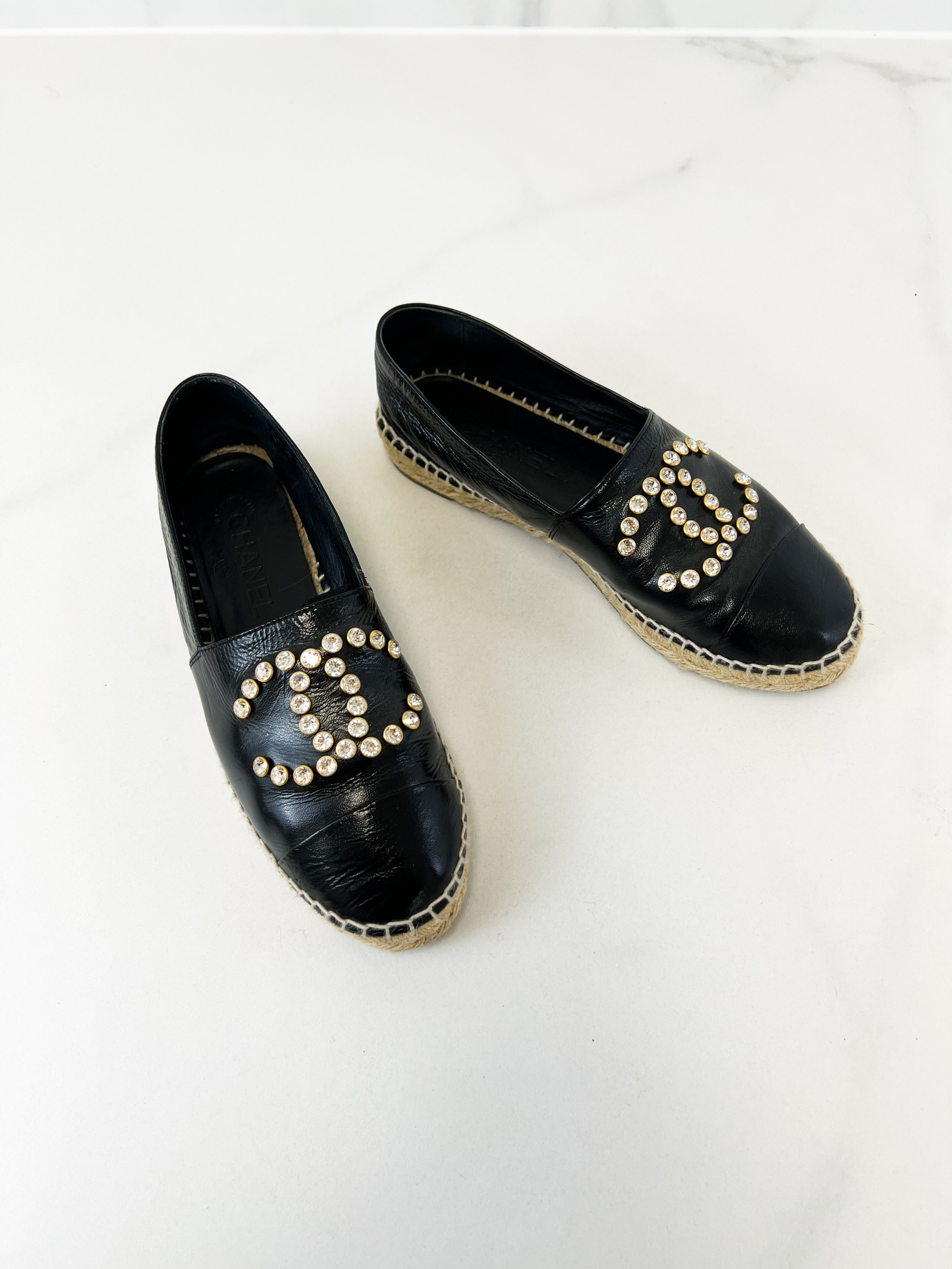Chanel Black Embellished Espadrille Size 38