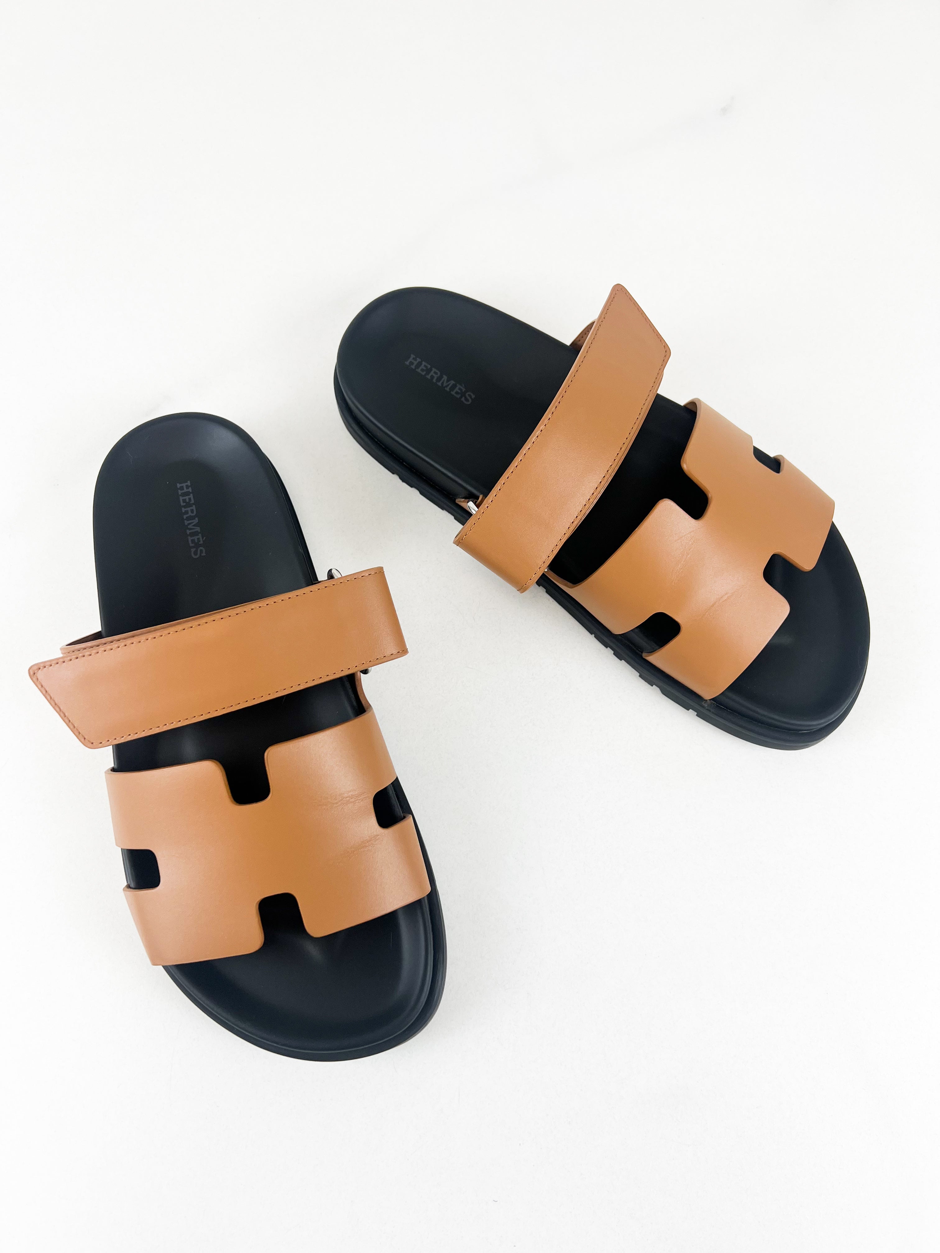 Hermes Chypre Sandals Tan Size 39