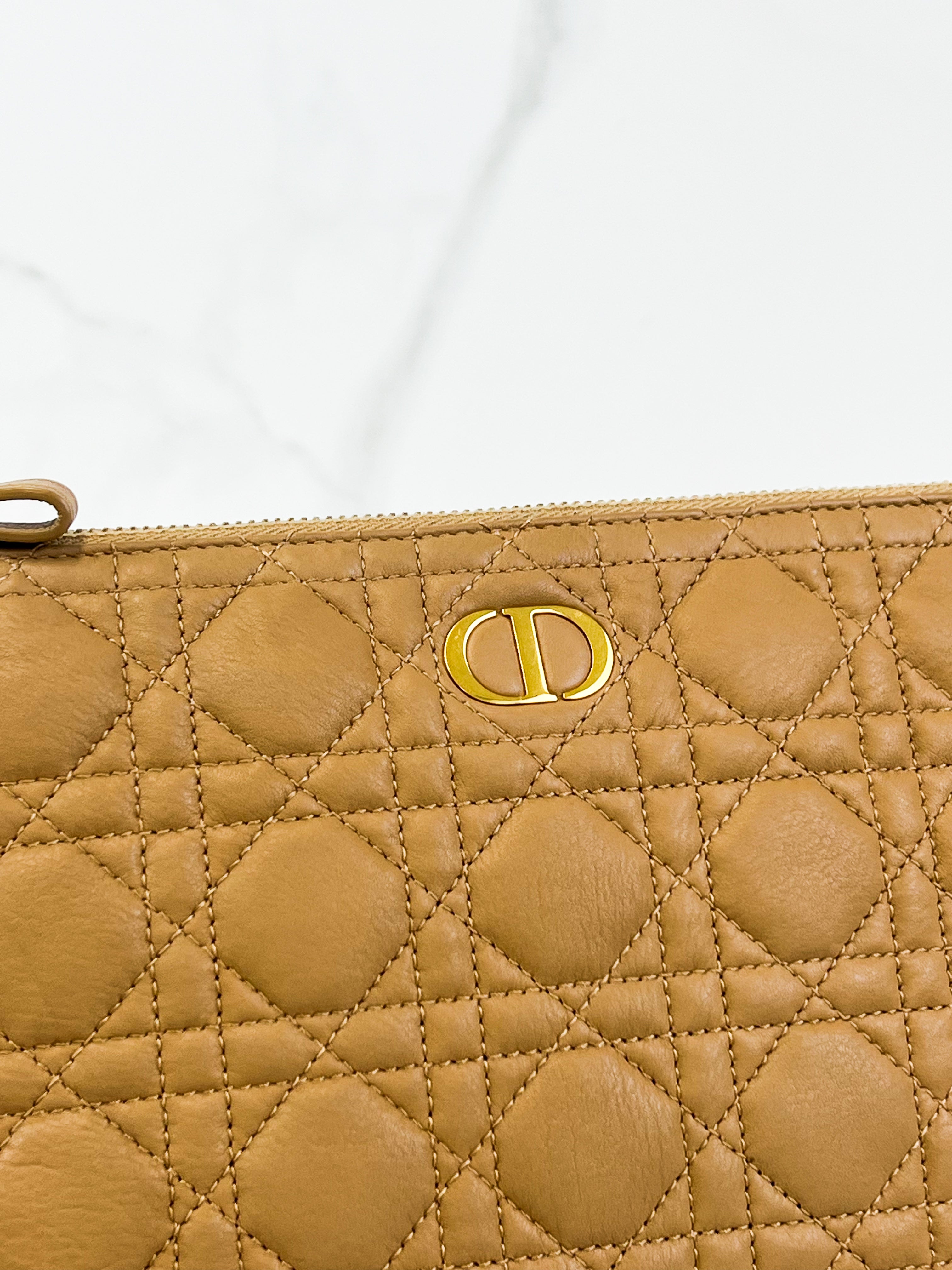 Christian Dior Caro Caramel Large Daily Cannage Quilted Leather Pouch