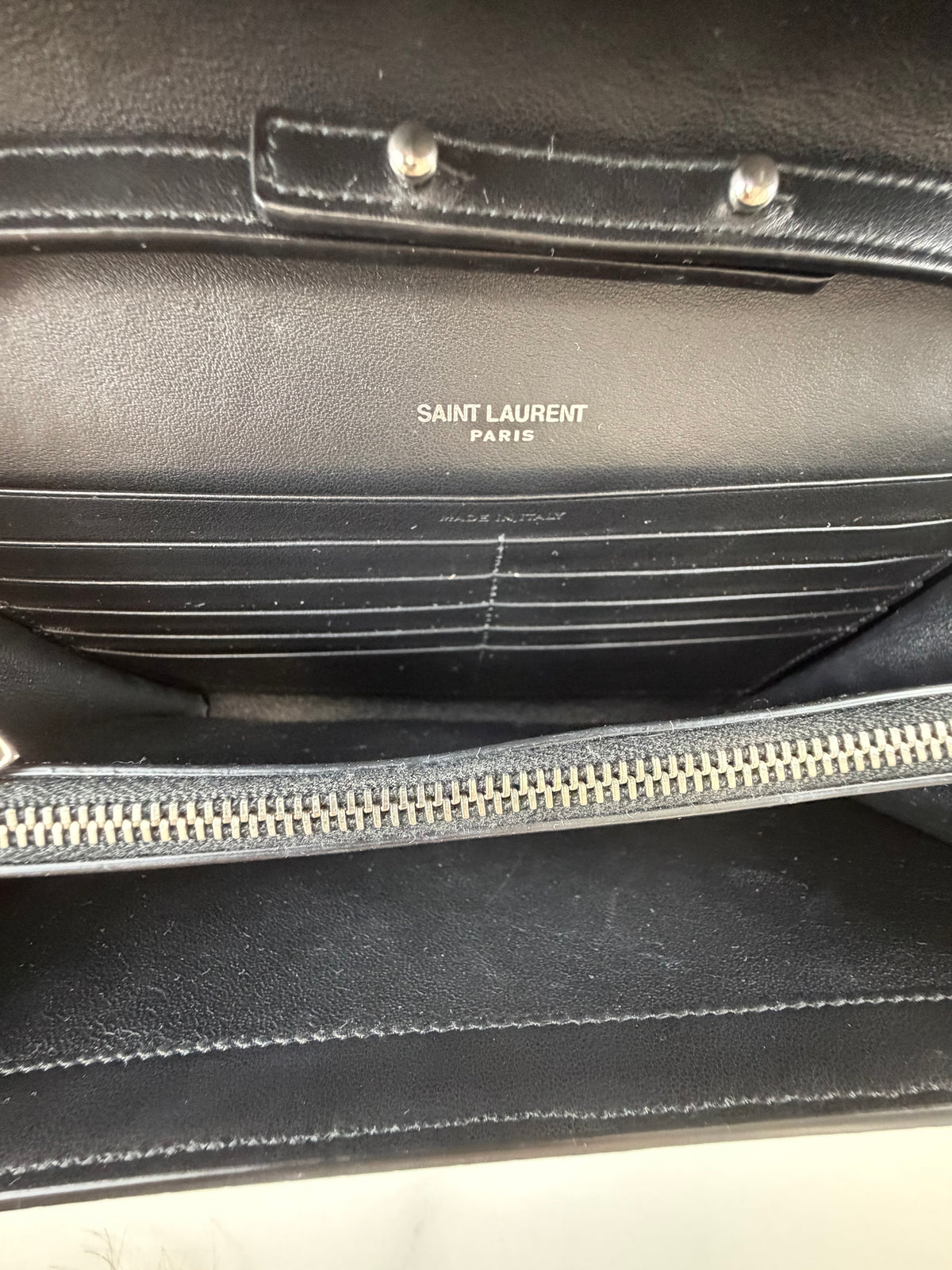 Saint Laurent Black Kate Chain Bag in Embossed Croc Leather
