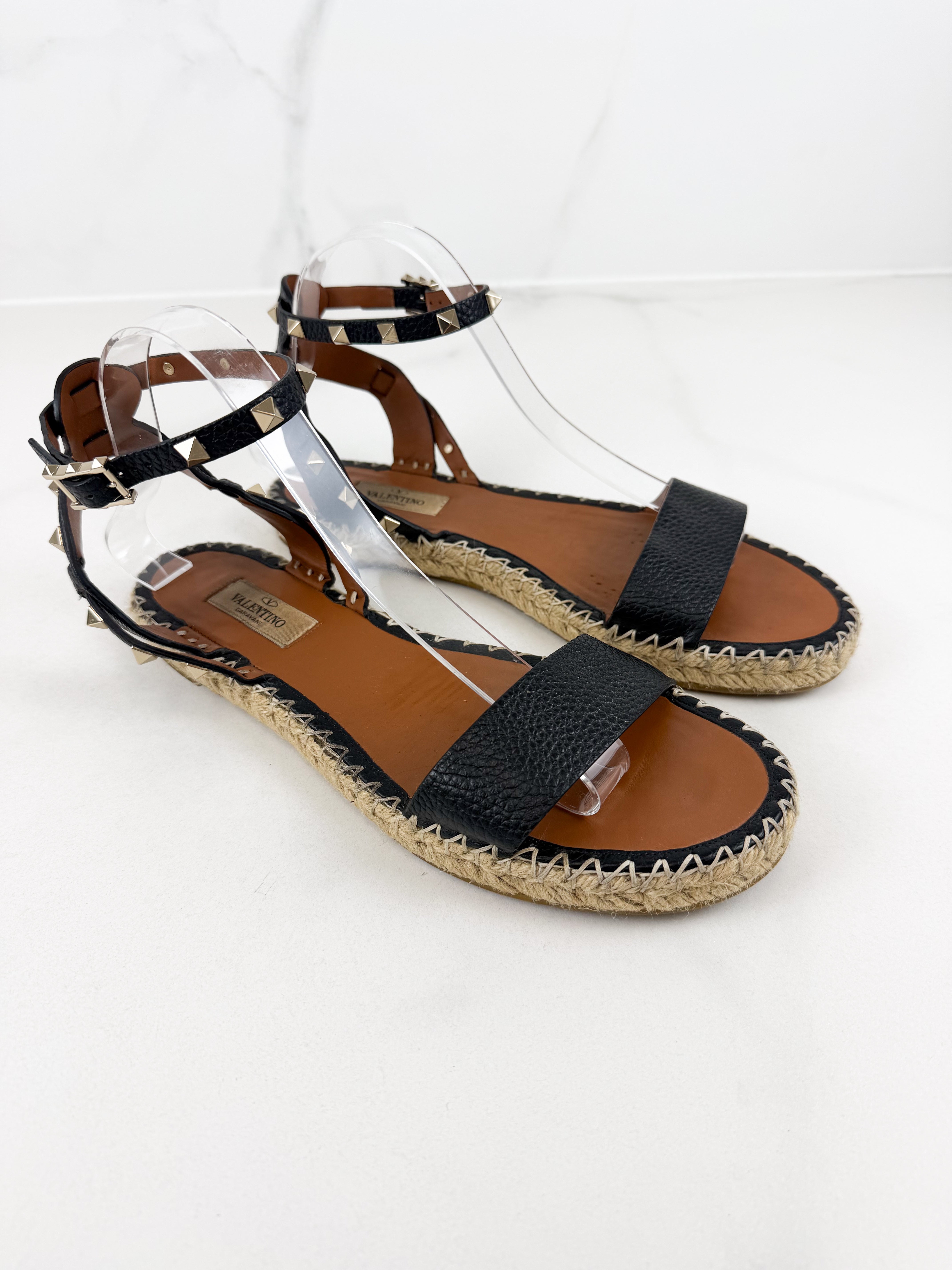 Valentino Garavani Rockstud Ankle Strap Espadrille Size 40