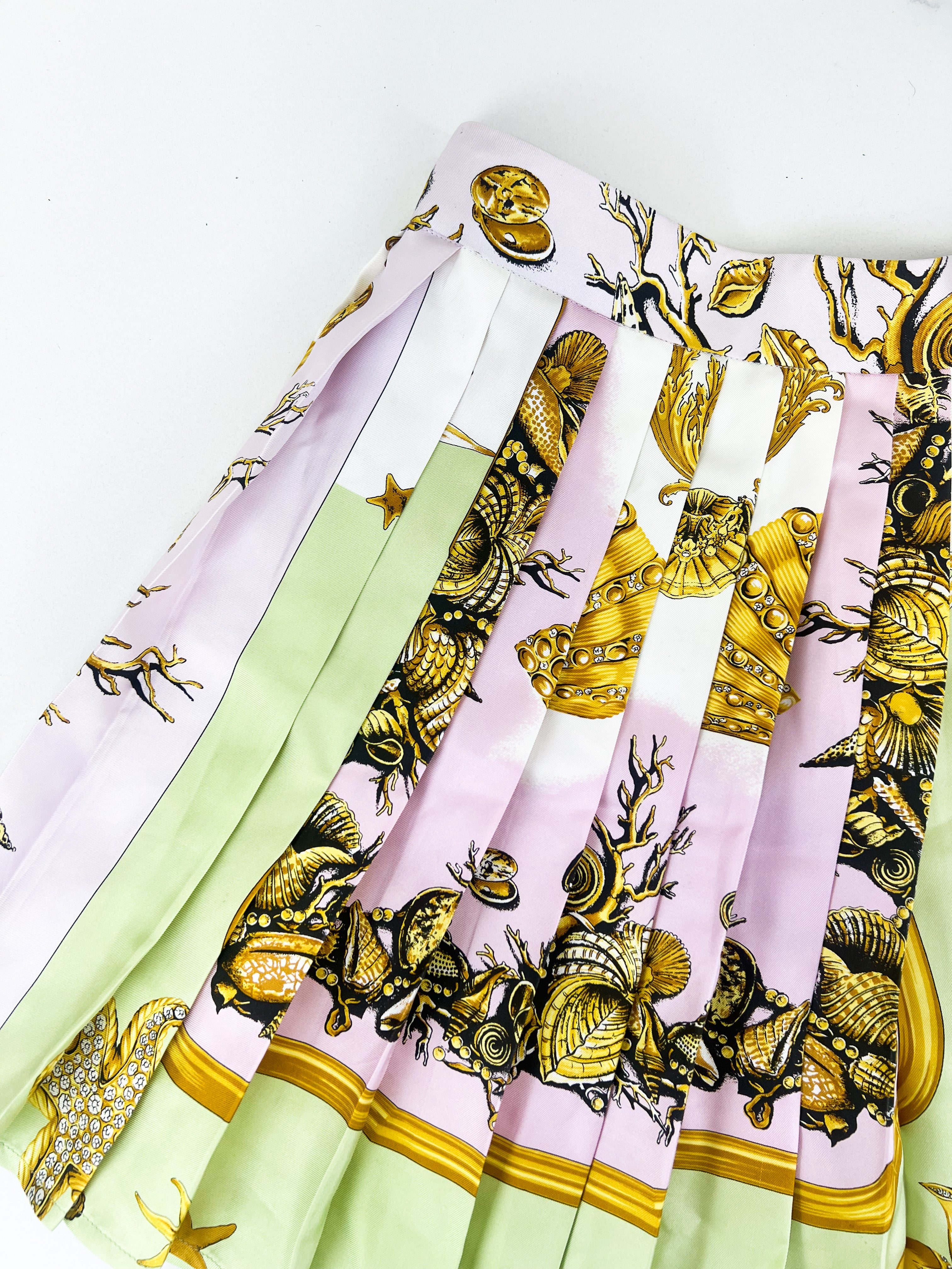 Versace Pleated Printed Silk Twill Mini Skirt & Bustier Set