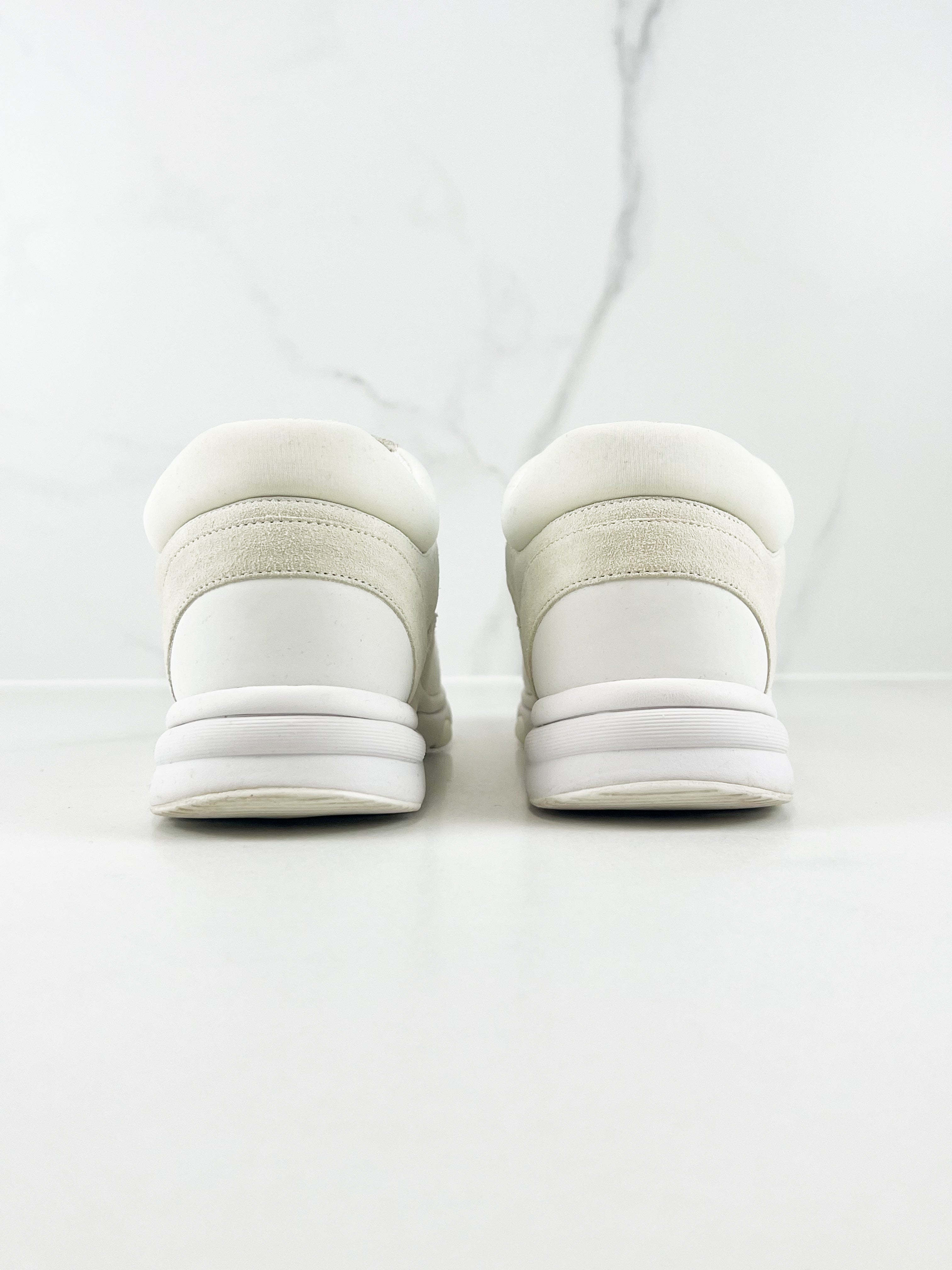 Chanel CC White Reflective Sneakers in Size 39.5