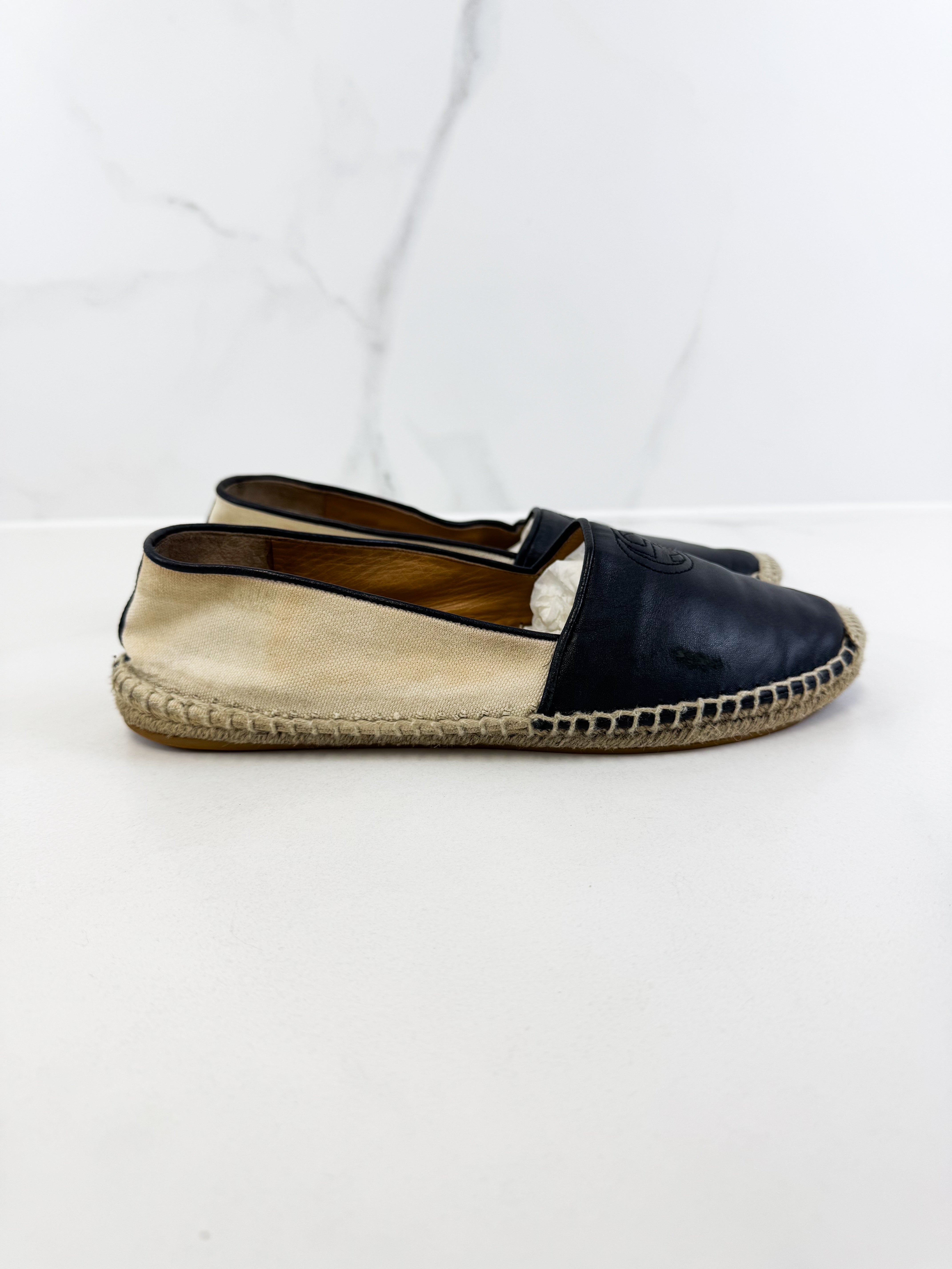 Gucci Leather/Canvas GG Logo Espadrille Size 38.5