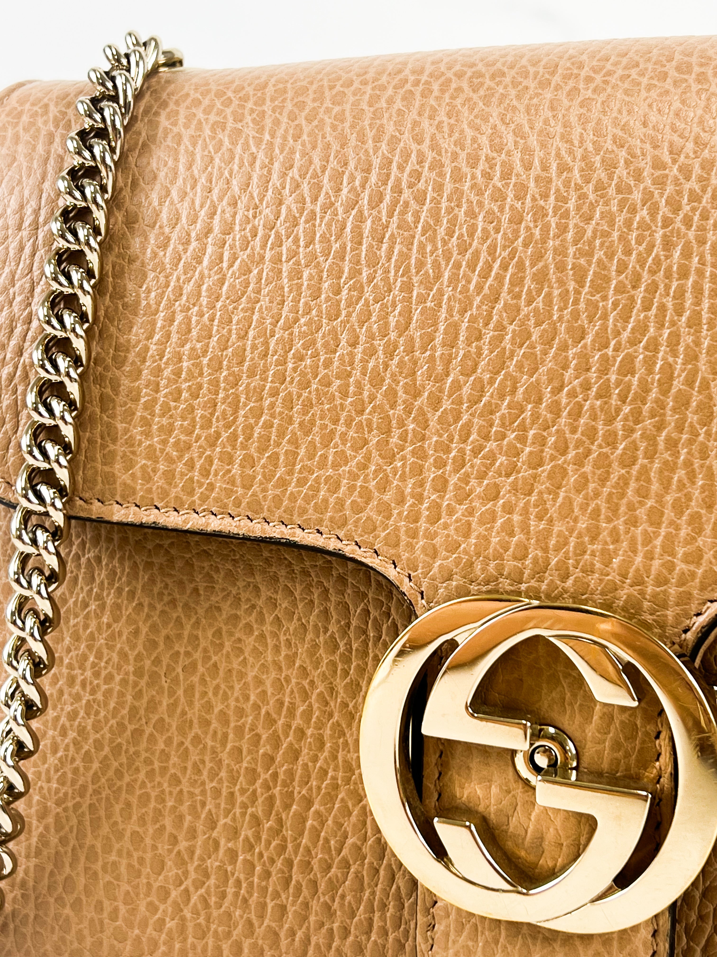 Gucci GG Interlocking Small Leather Shoulder Bag in Beige