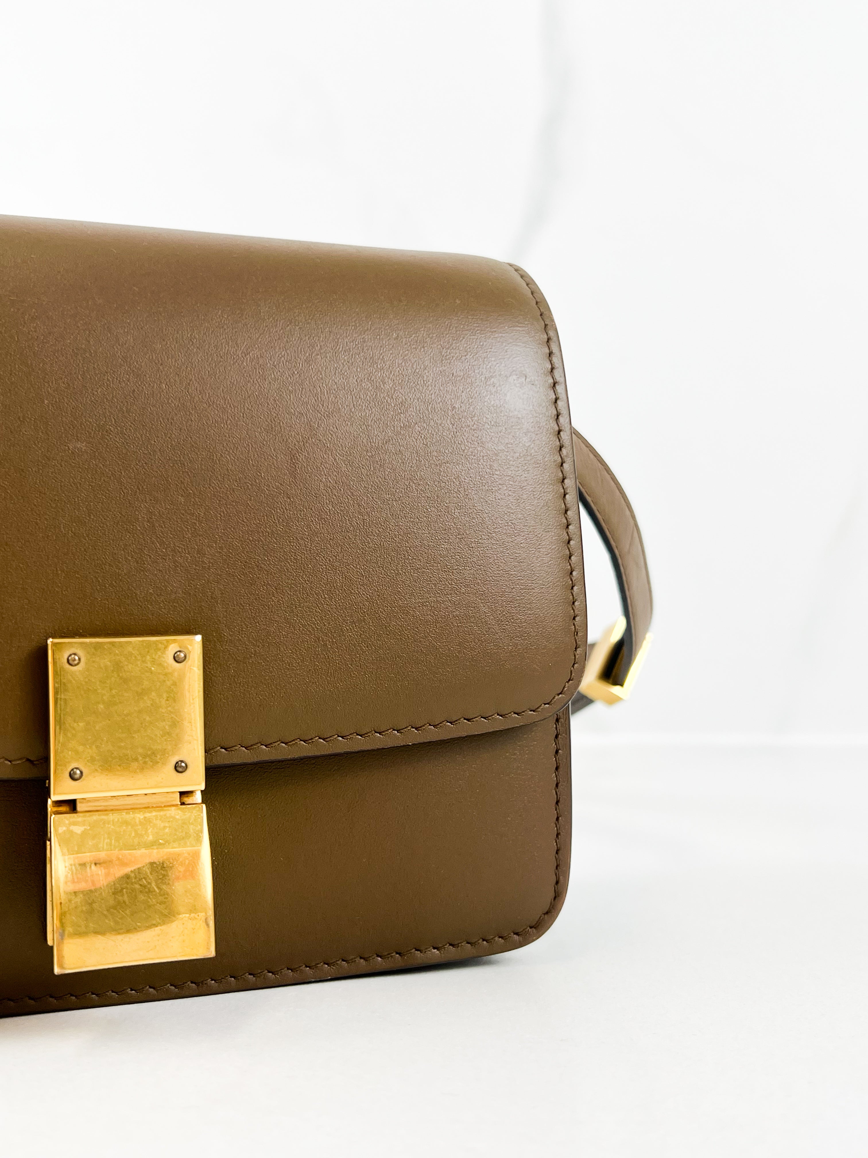 Celine Small Classic Box Flap Bag in Brown Leather