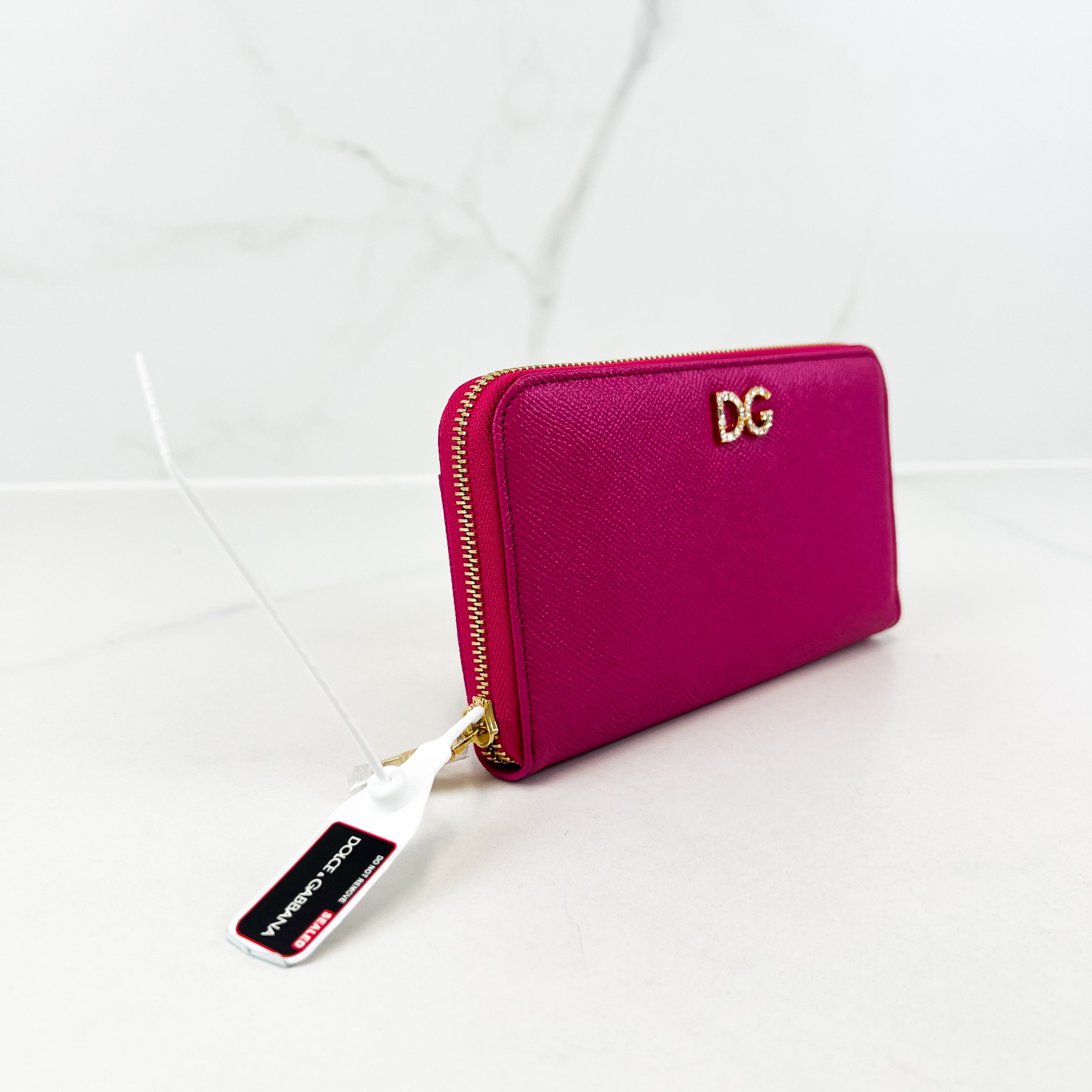 Dolce & Gabbana Leather Pink Zip Around Wallet