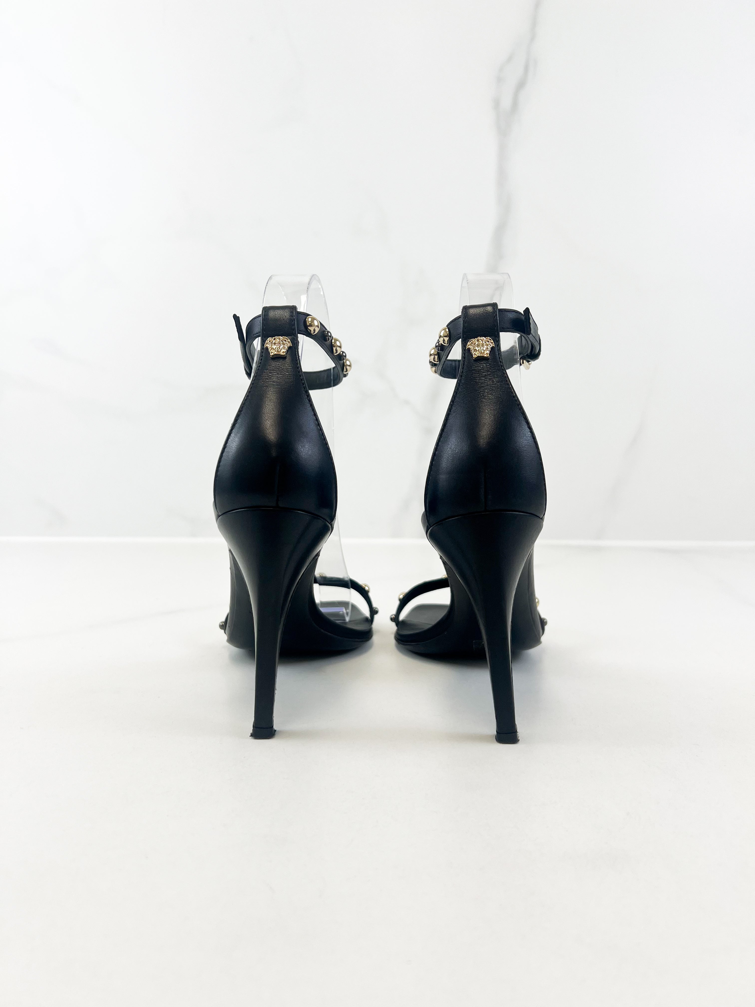 Versace Black Studded Leather Pump Size 37