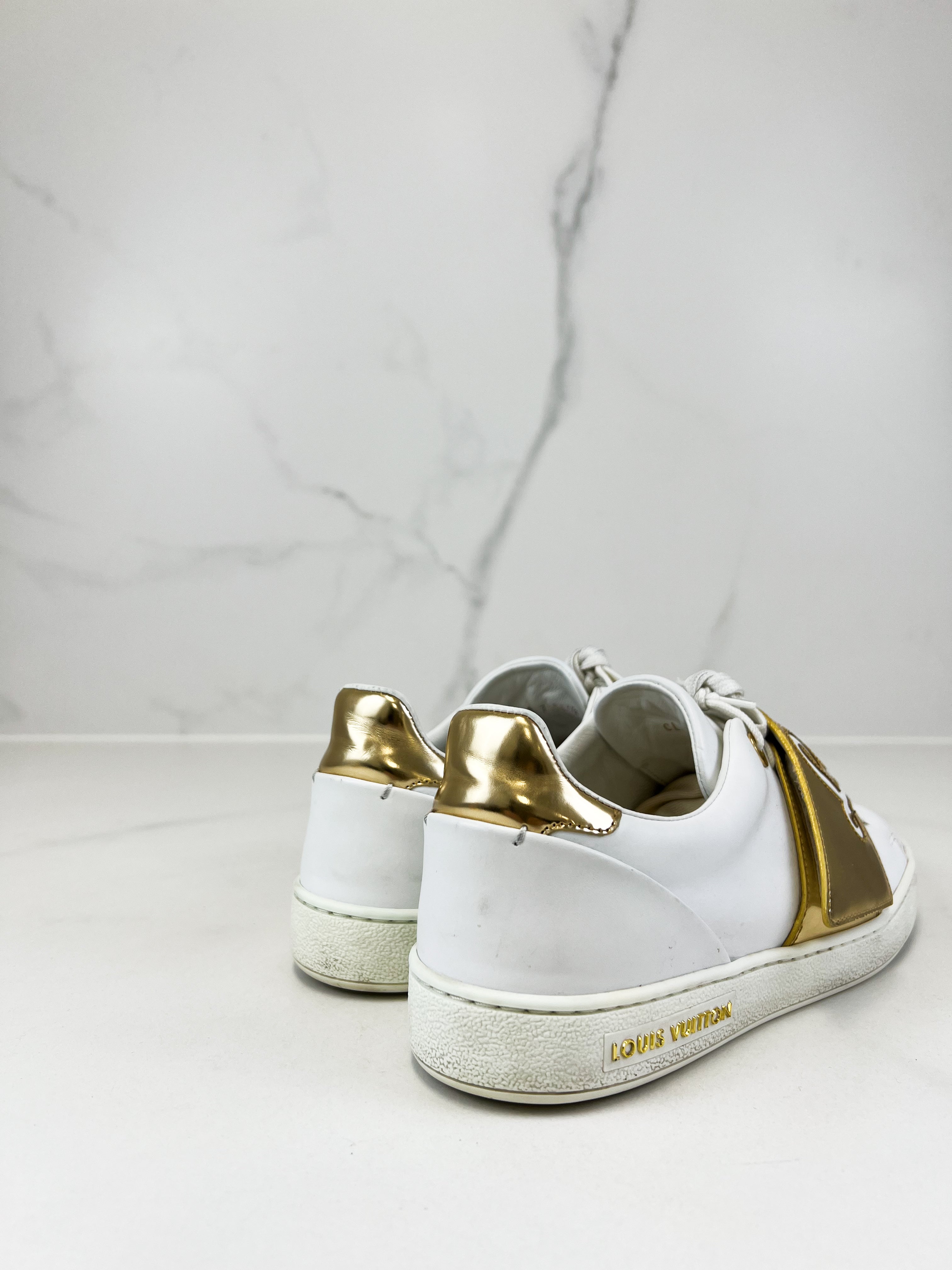 Louis Vuitton White/Gold Frontrow Sneakers Size 36.5