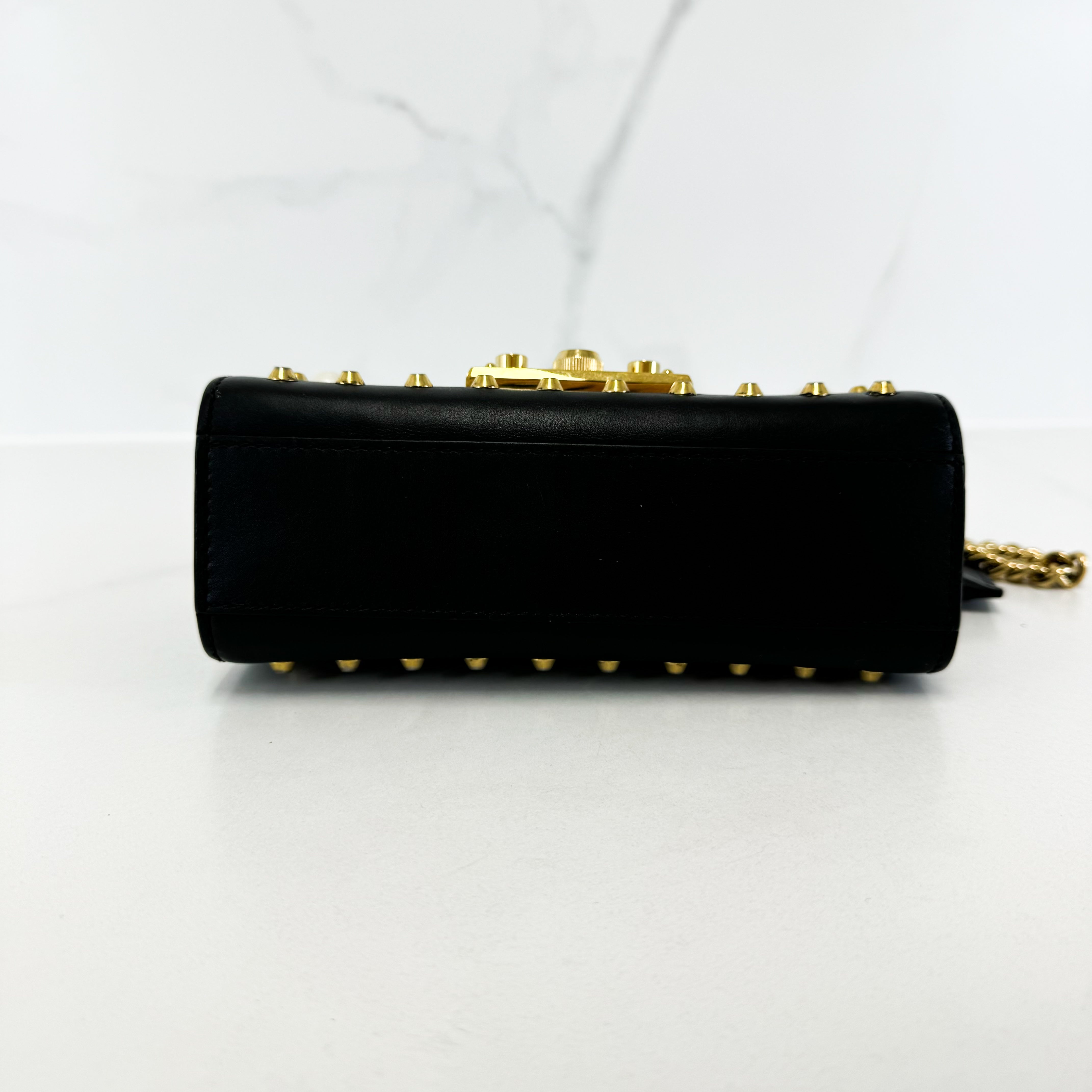 Gucci GG Black Pearl Stud Padlock Shoulder Bag