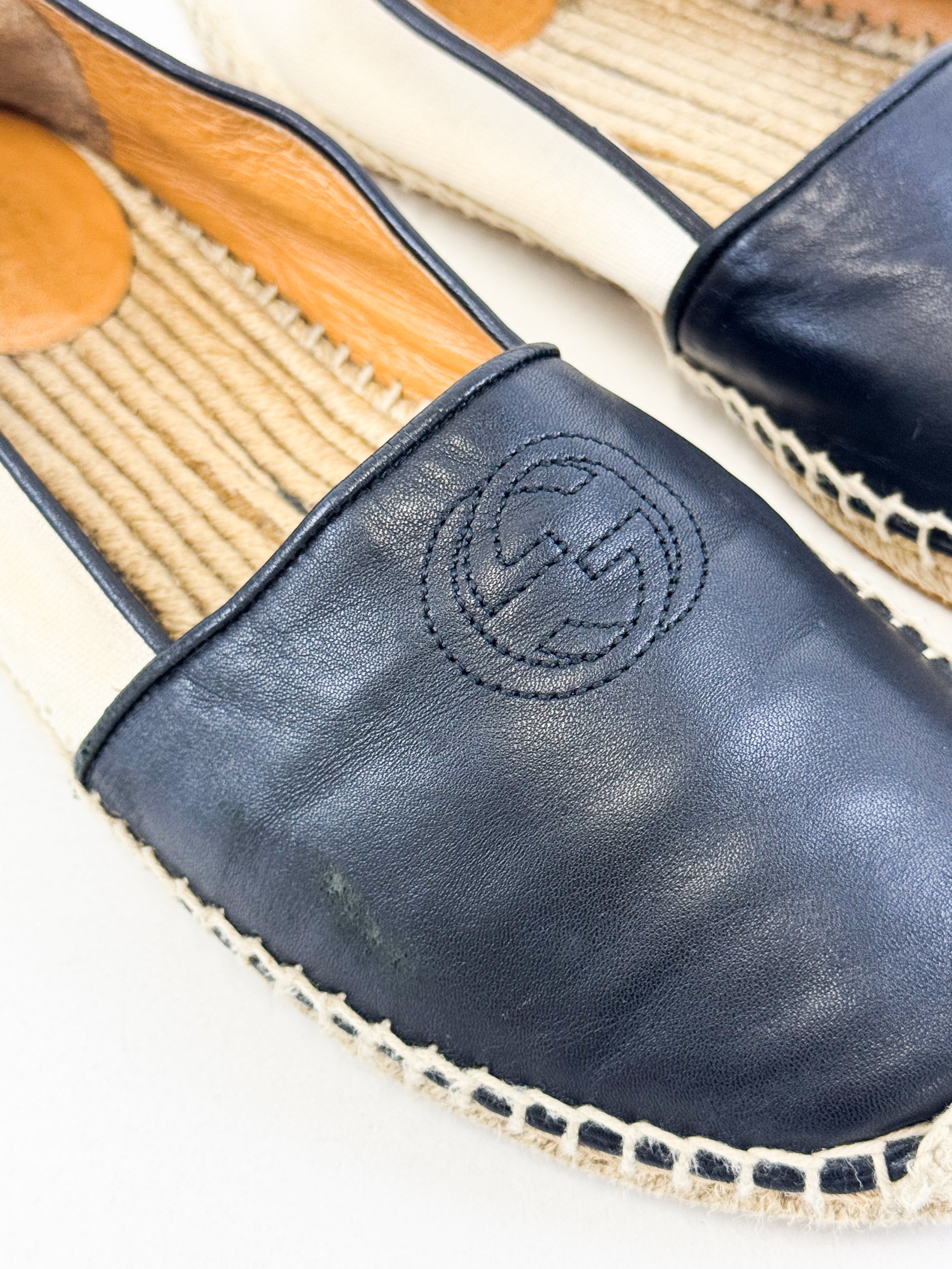 Gucci Leather/Canvas GG Logo Espadrille Size 38.5