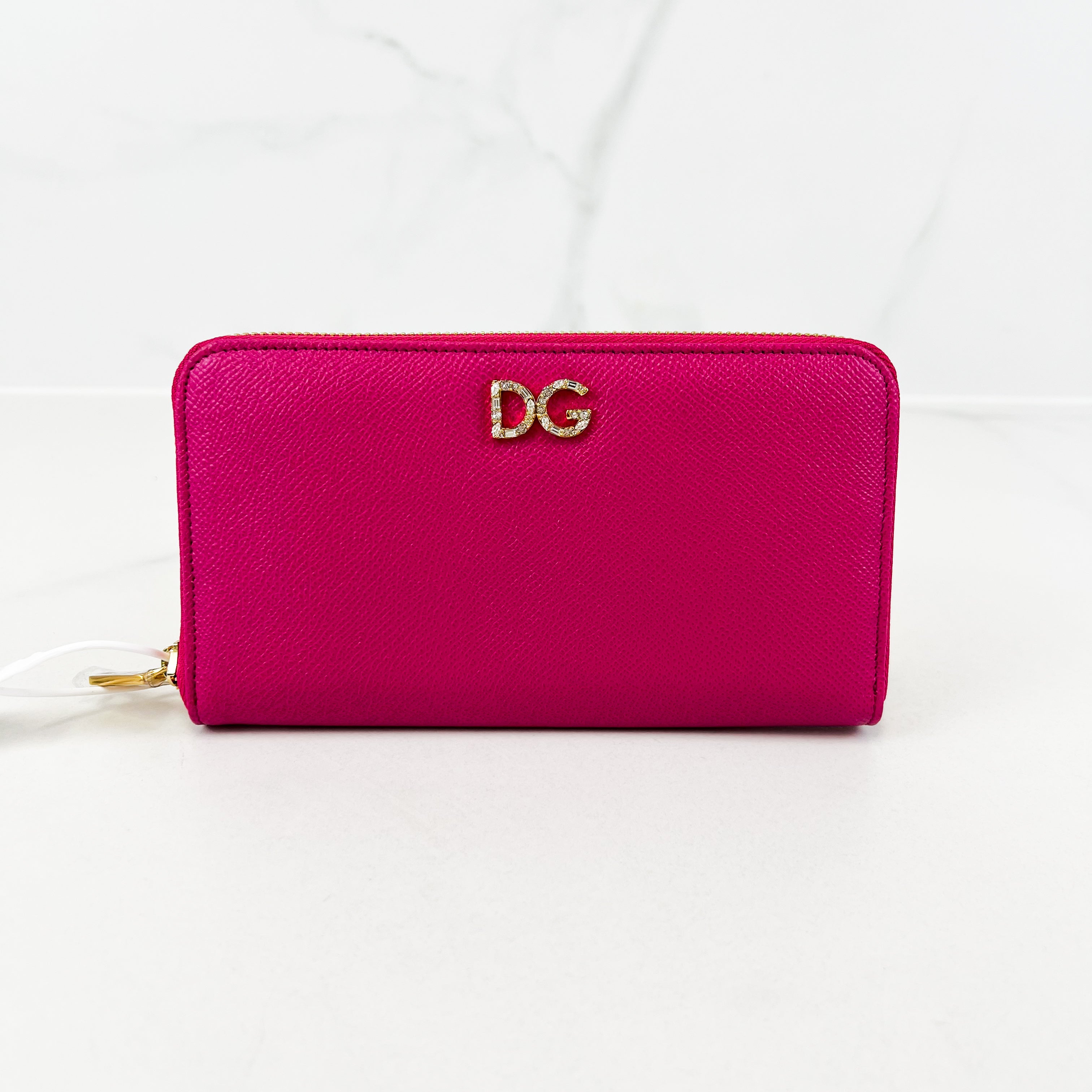 Dolce & Gabbana Leather Pink Zip Around Wallet