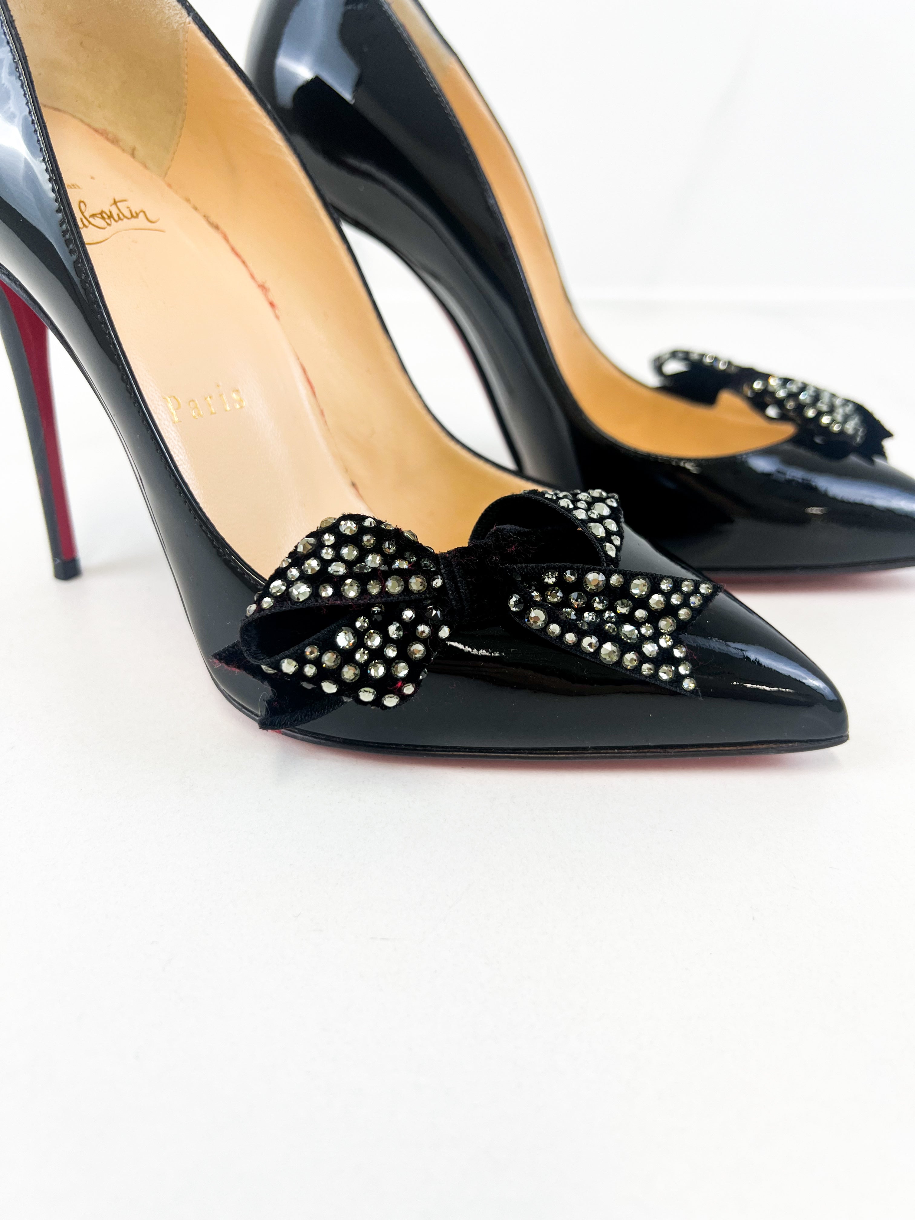 Christian Louboutin Black Patent Madame Menule 100 Pump Size 35.5