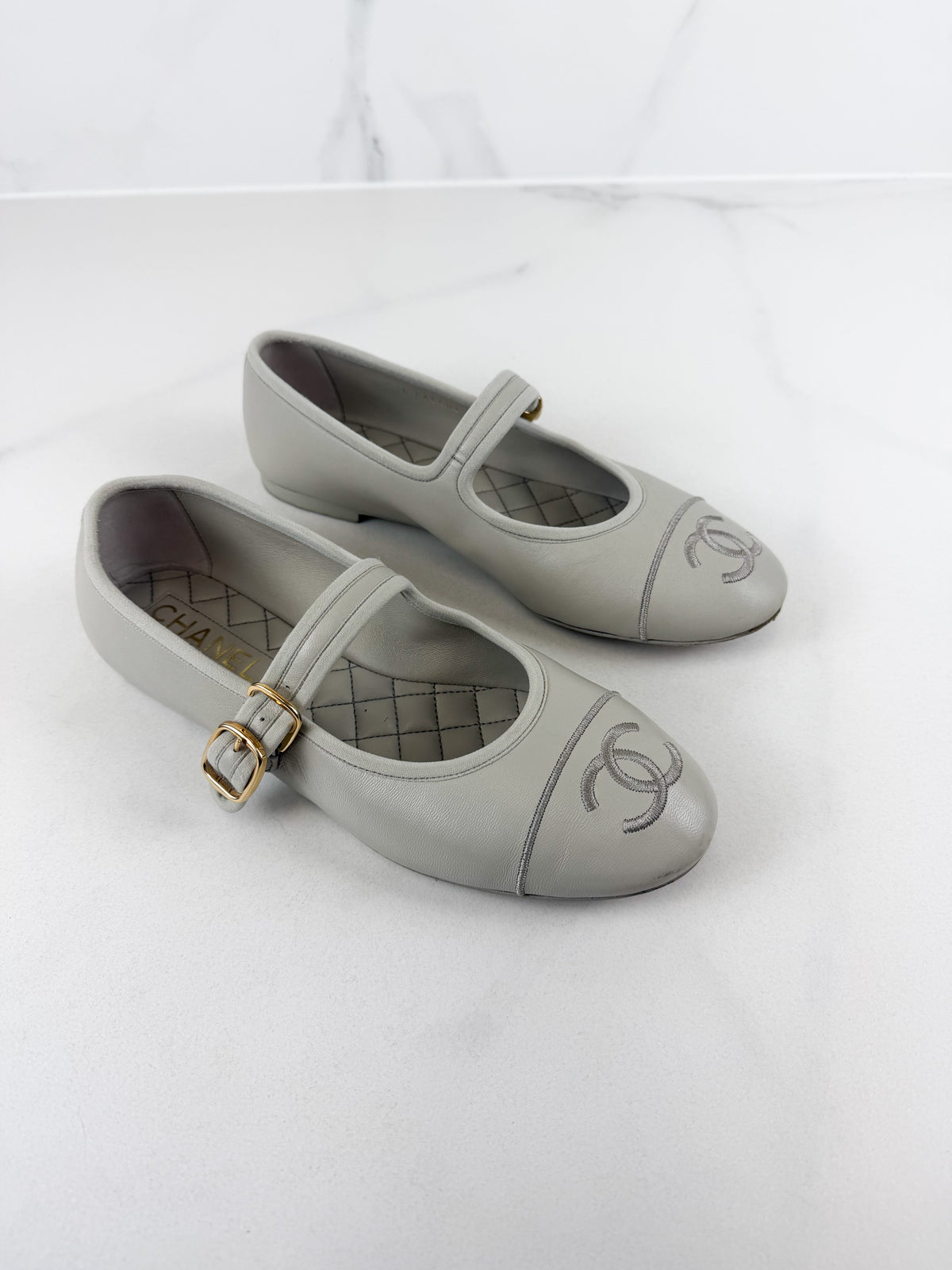 Chanel Lambskin Mary Jane Flats Size 37.5