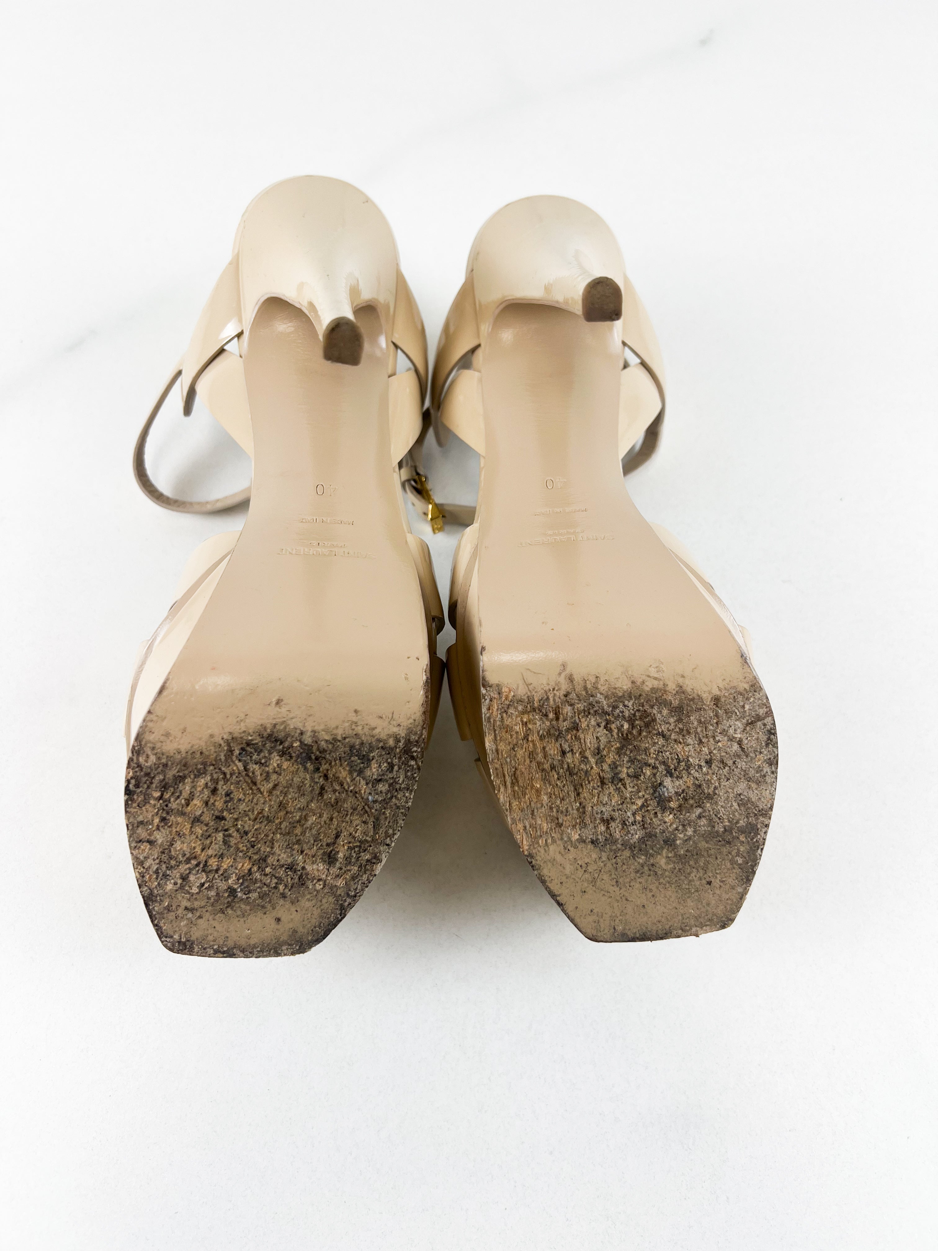 Saint Laurent Beige Patent Tributes 135mm Size 40