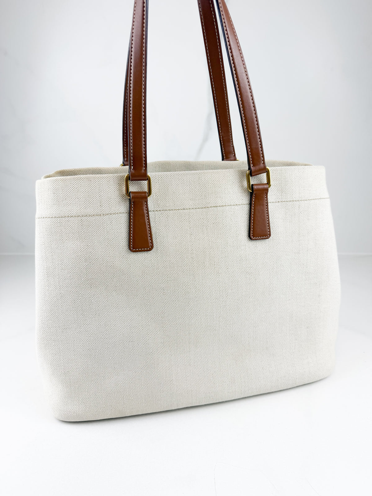 Prada Canvas Tote Bag with Leather Handles