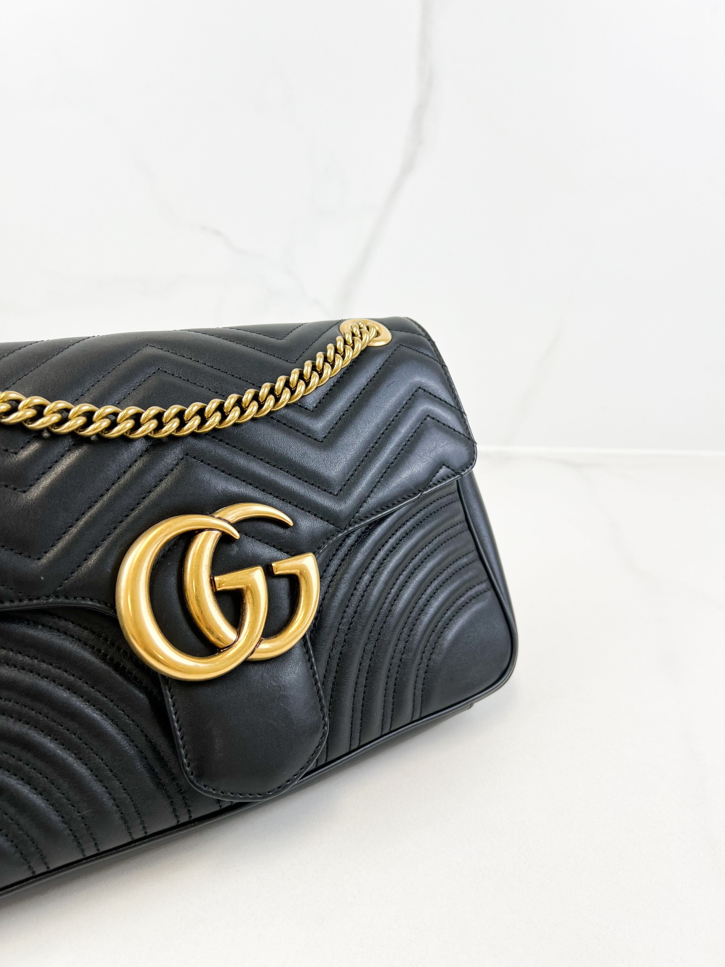 Gucci GG Marmont Matelasse Medium Black Flap Shoulder Bag