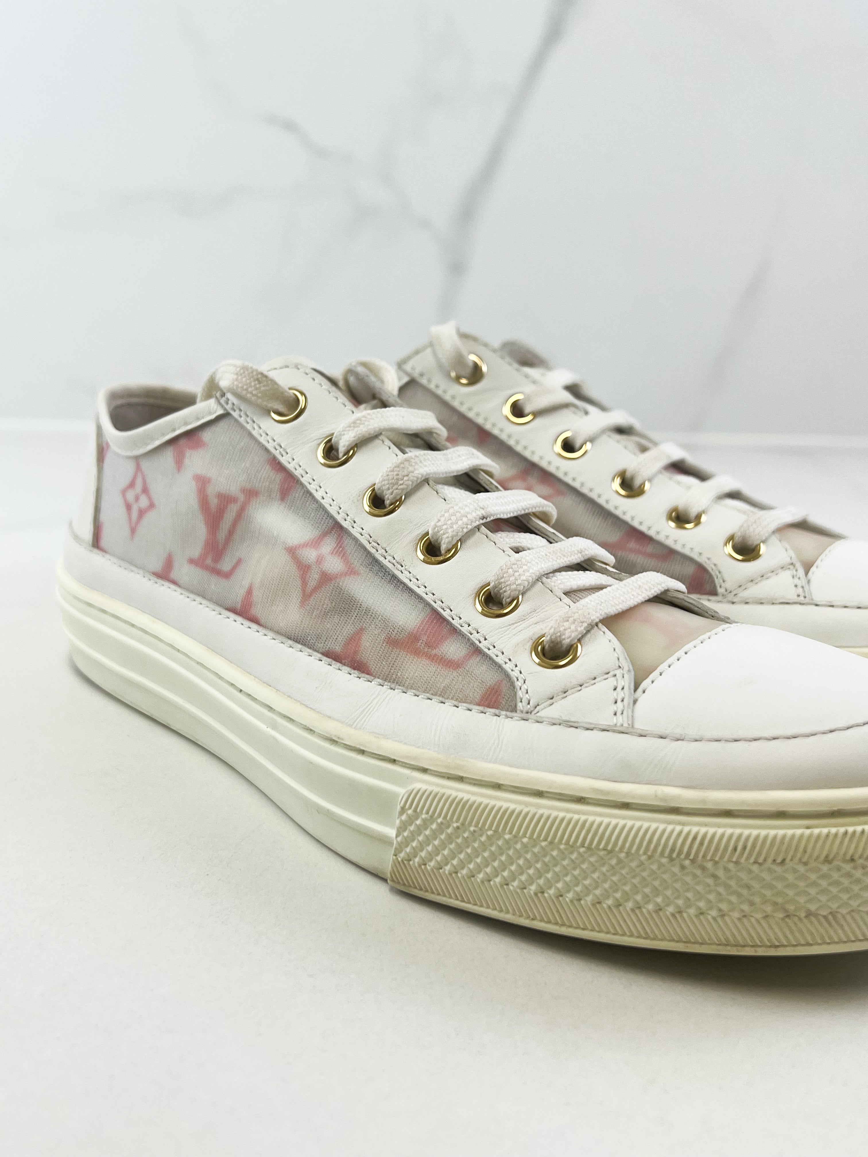 Louis Vuitton Monogram Pink & White Stellar Sneaker Size 38