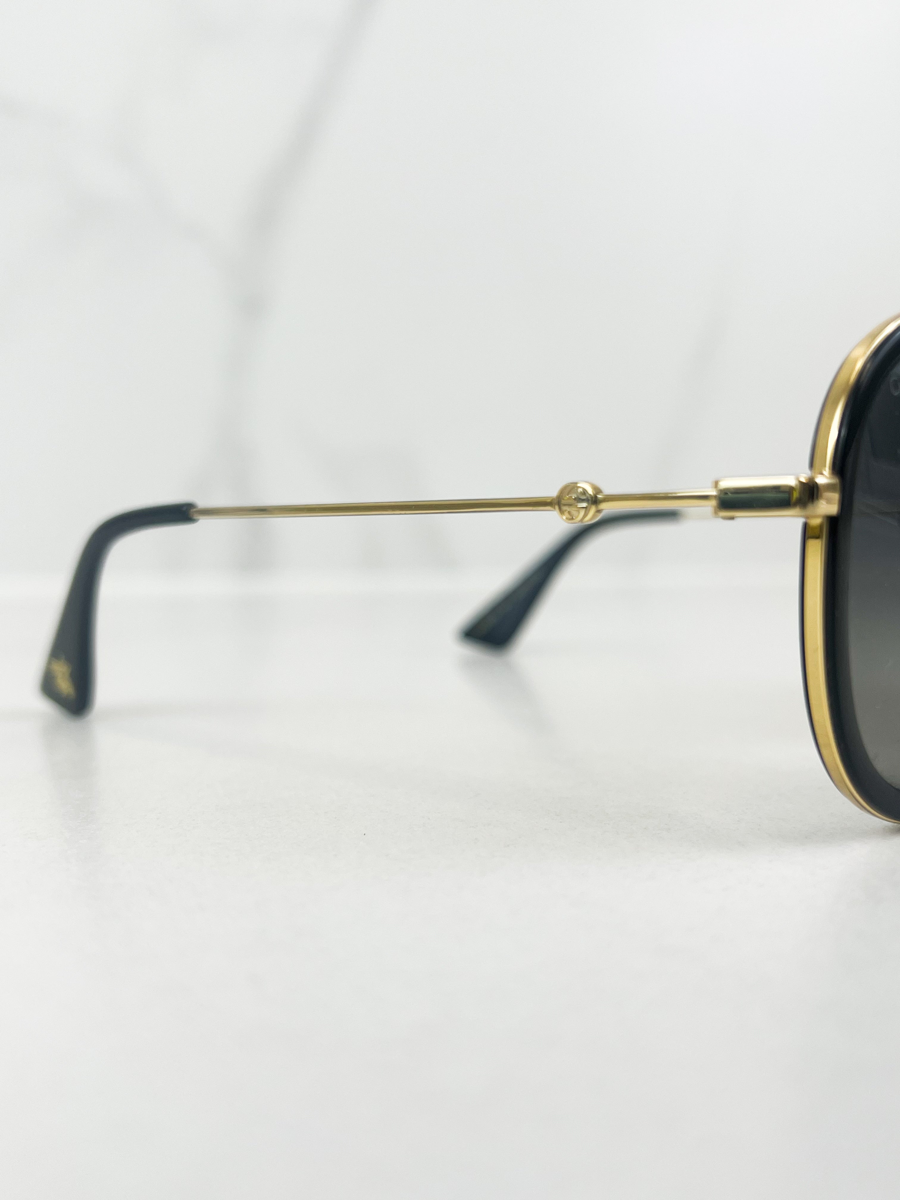Gucci Black Frame Aviator Metal Sunglasses