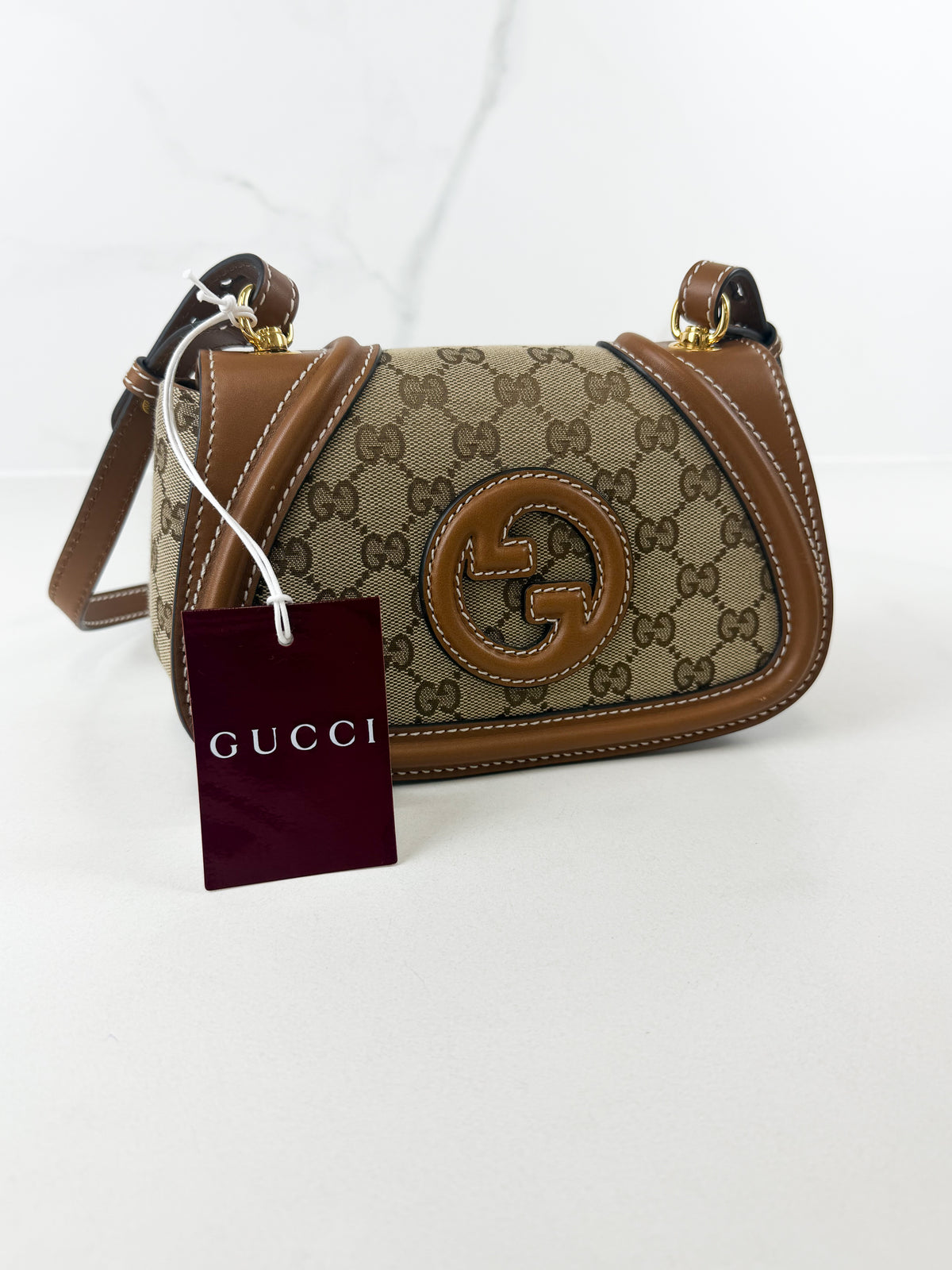 Gucci Blondie Small Shoulder Bag In Beige Coated Canvas