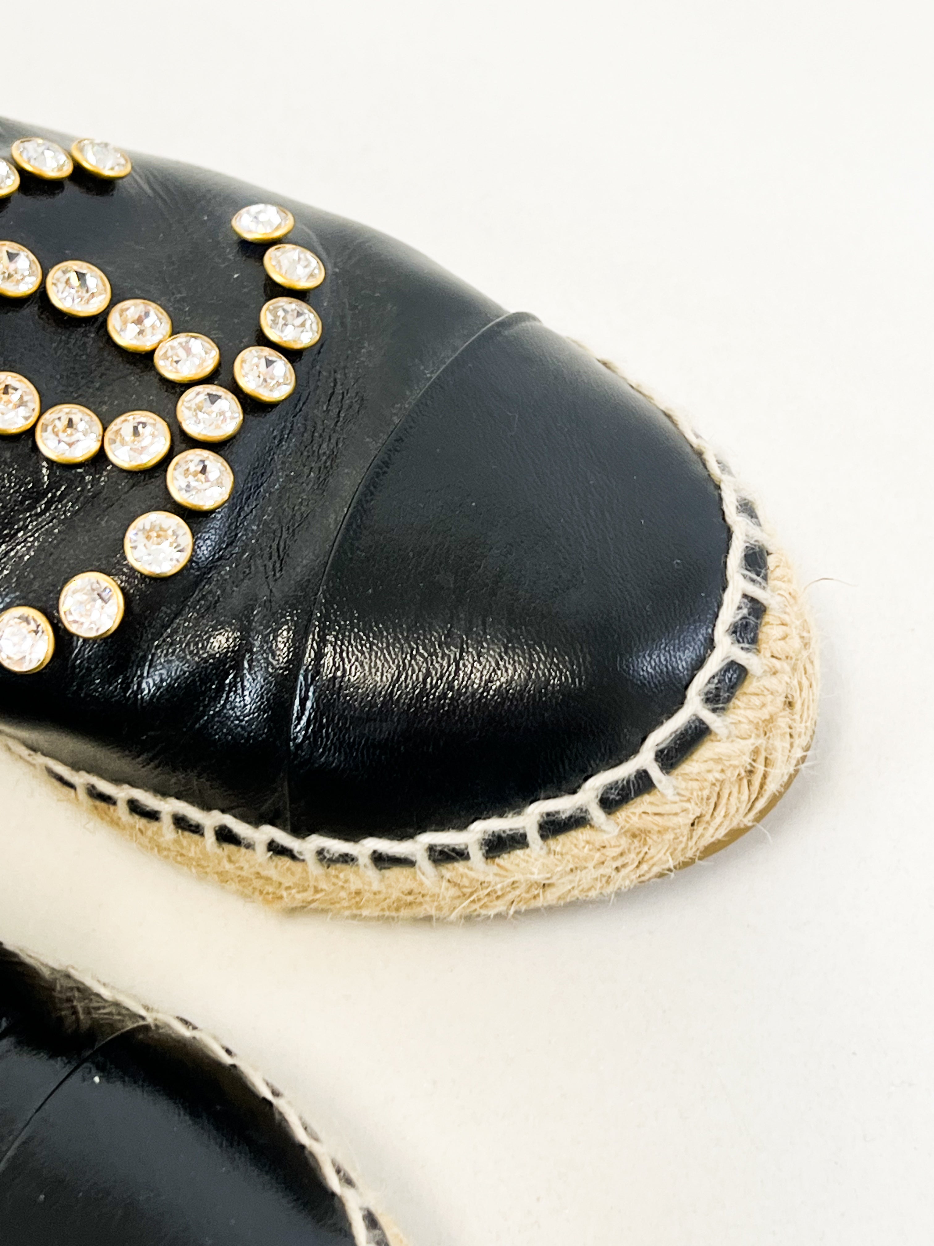 Chanel Black Embellished Espadrille Size 38