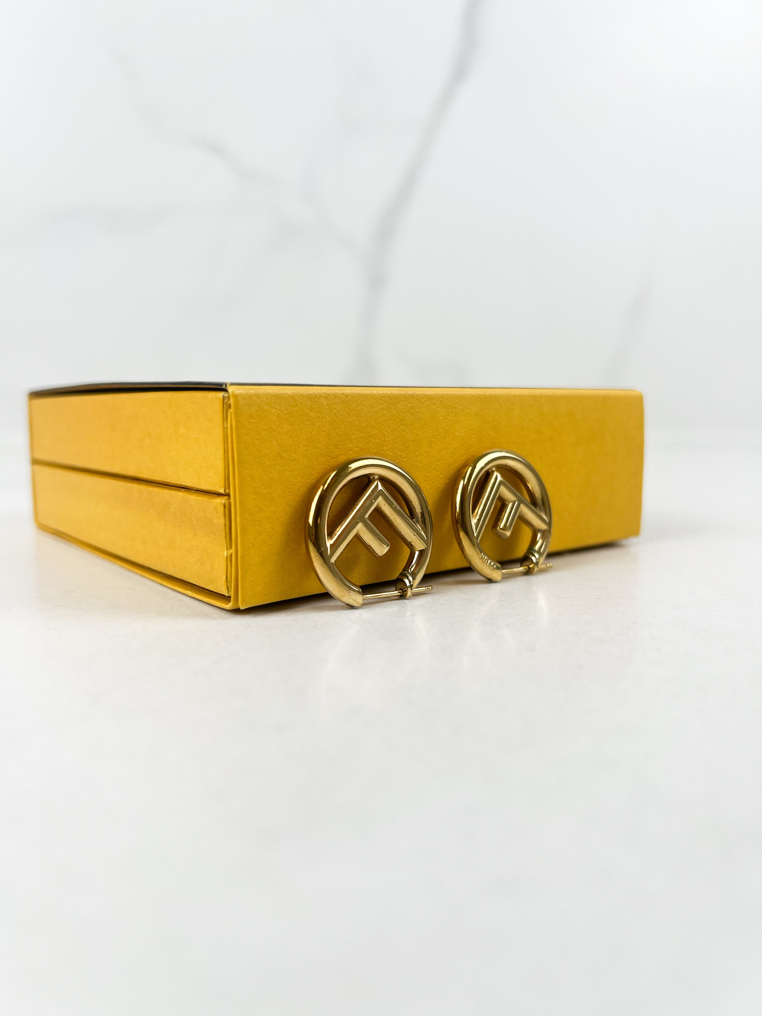 Fendi F Logo Hoop Earring in Gold