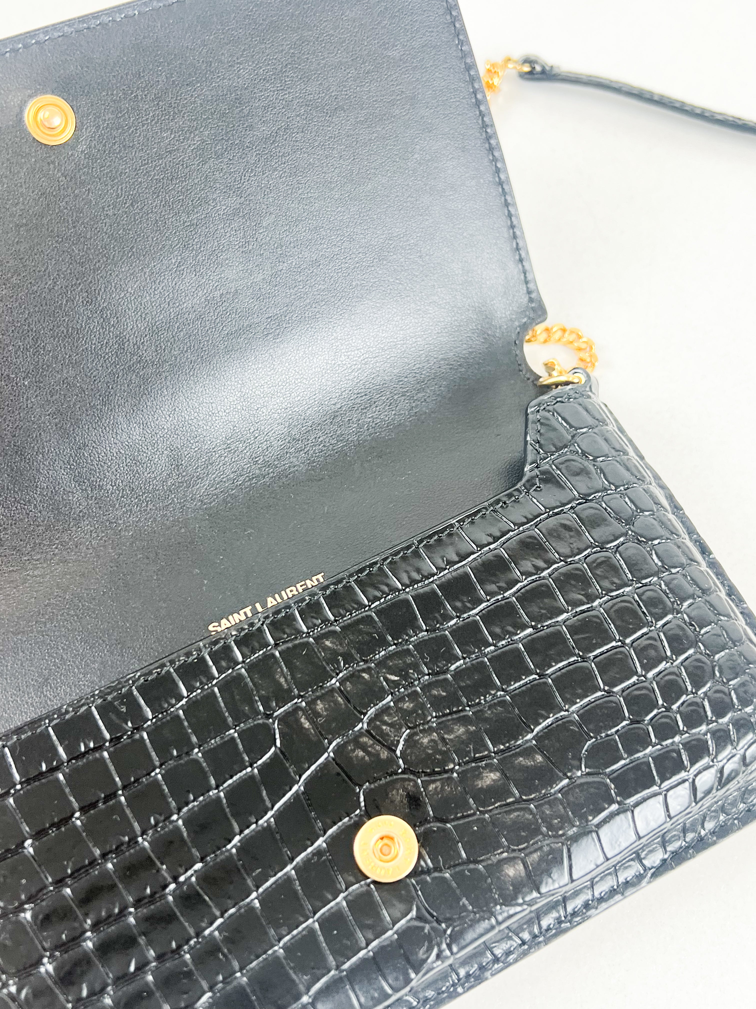 Saint Laurent Cassandre Phone Holder in Croc Leather