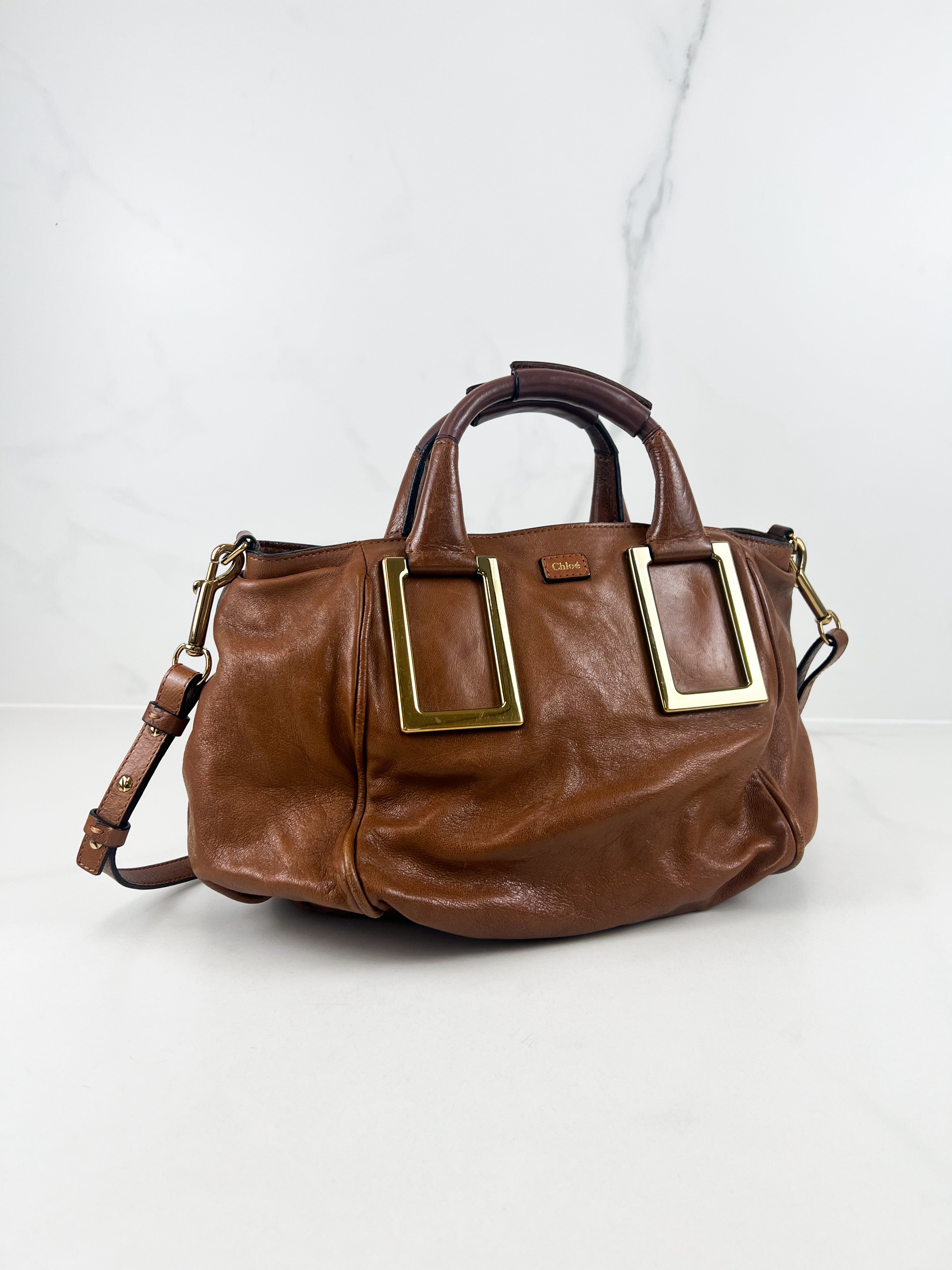 Chloe Vintage Brown Leather Ethel Satchel Bag