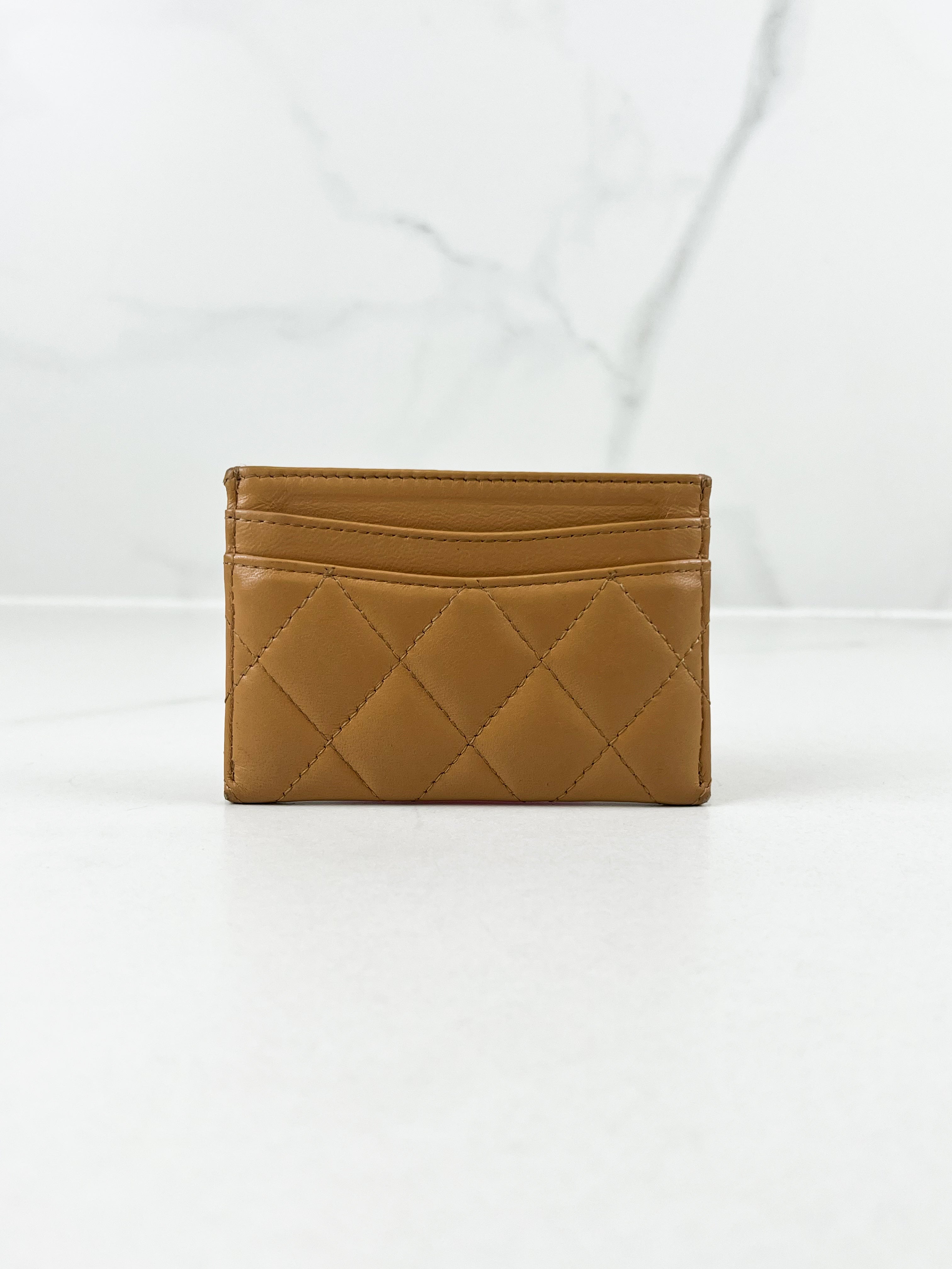 Chanel Lambskin Quilted Card Holder in Beige