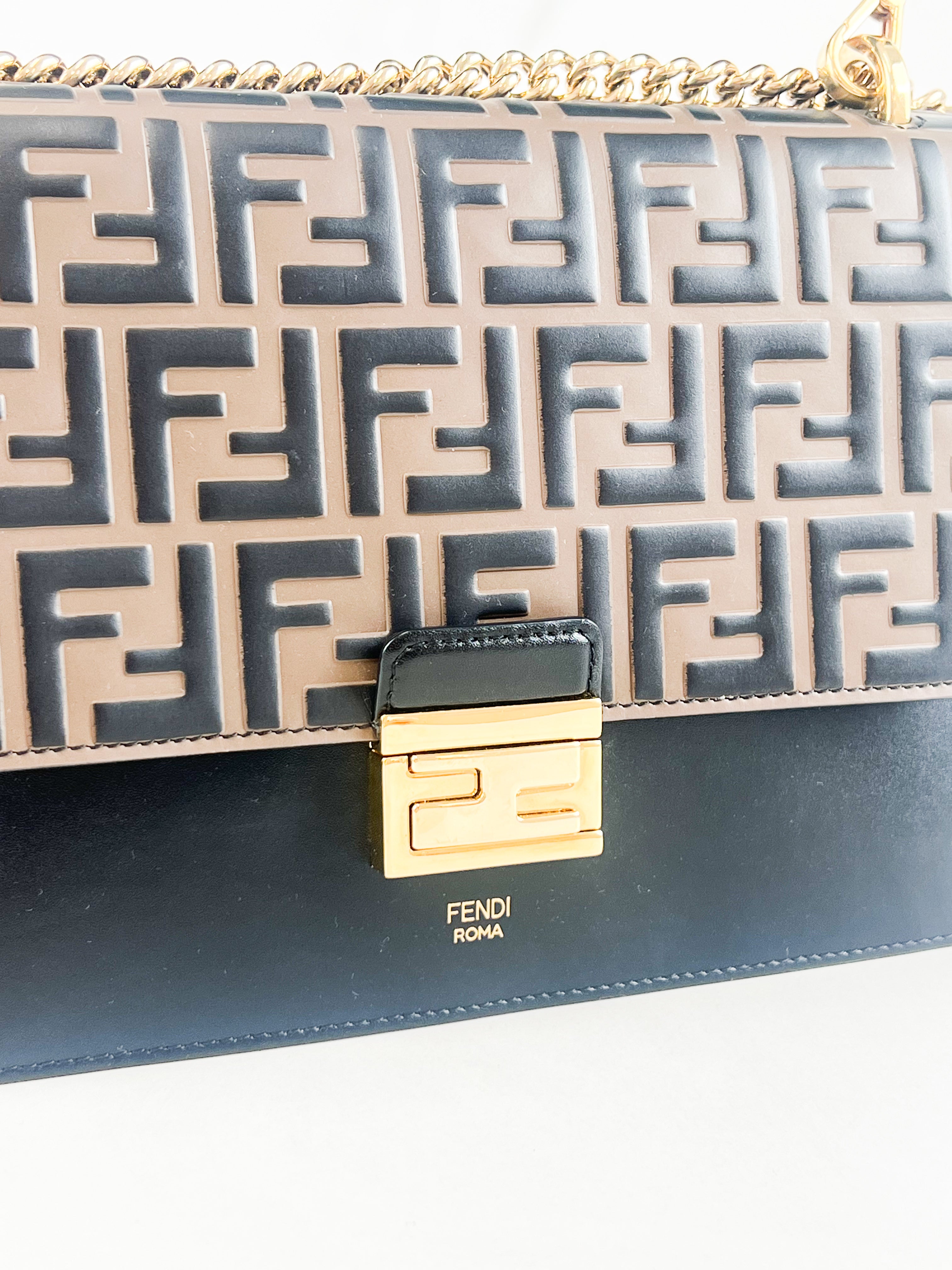 Fendi Kan I Medium Embossed Shoulder Flap Bag