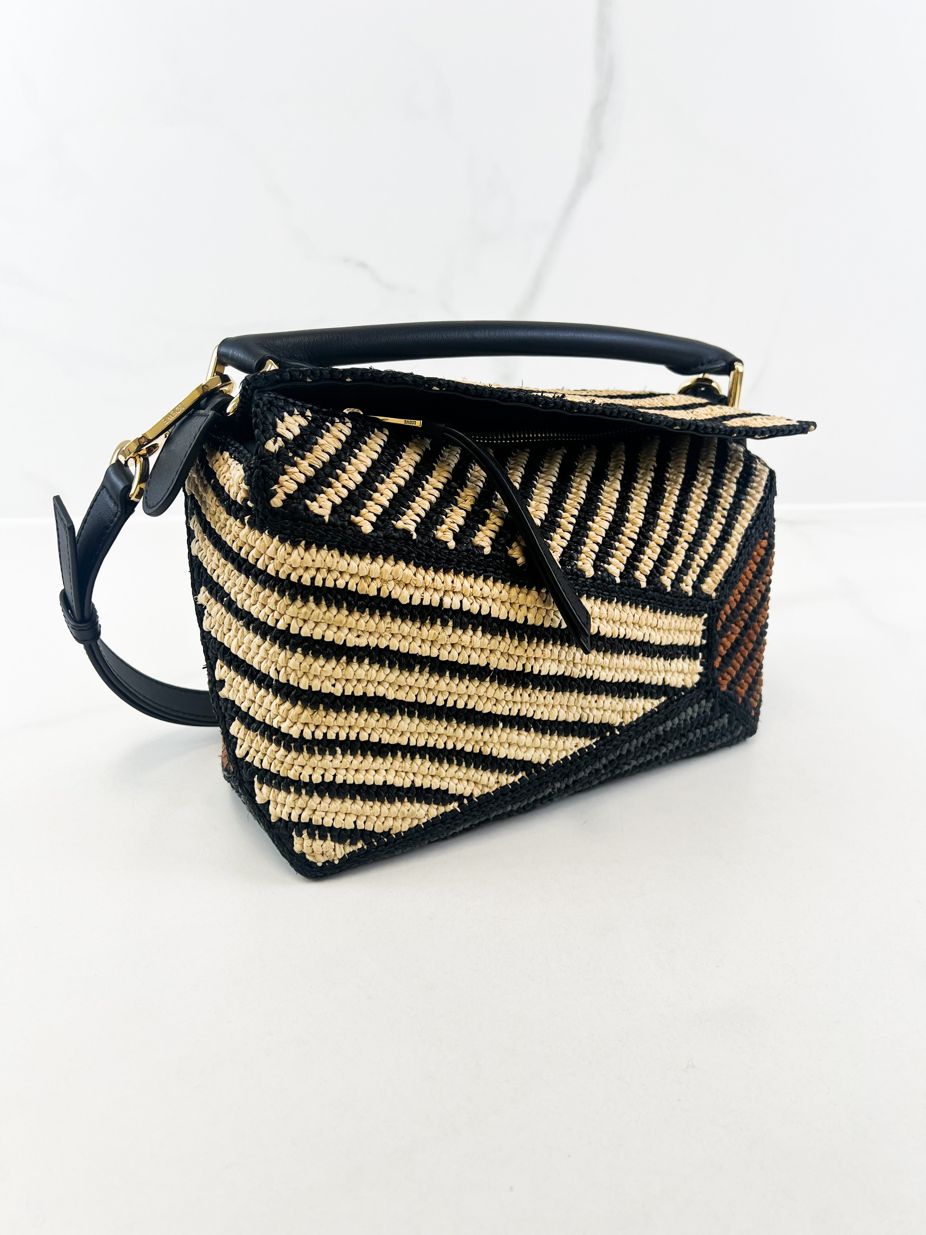 Loewe Puzzle Small Raffia Shoulder Bag