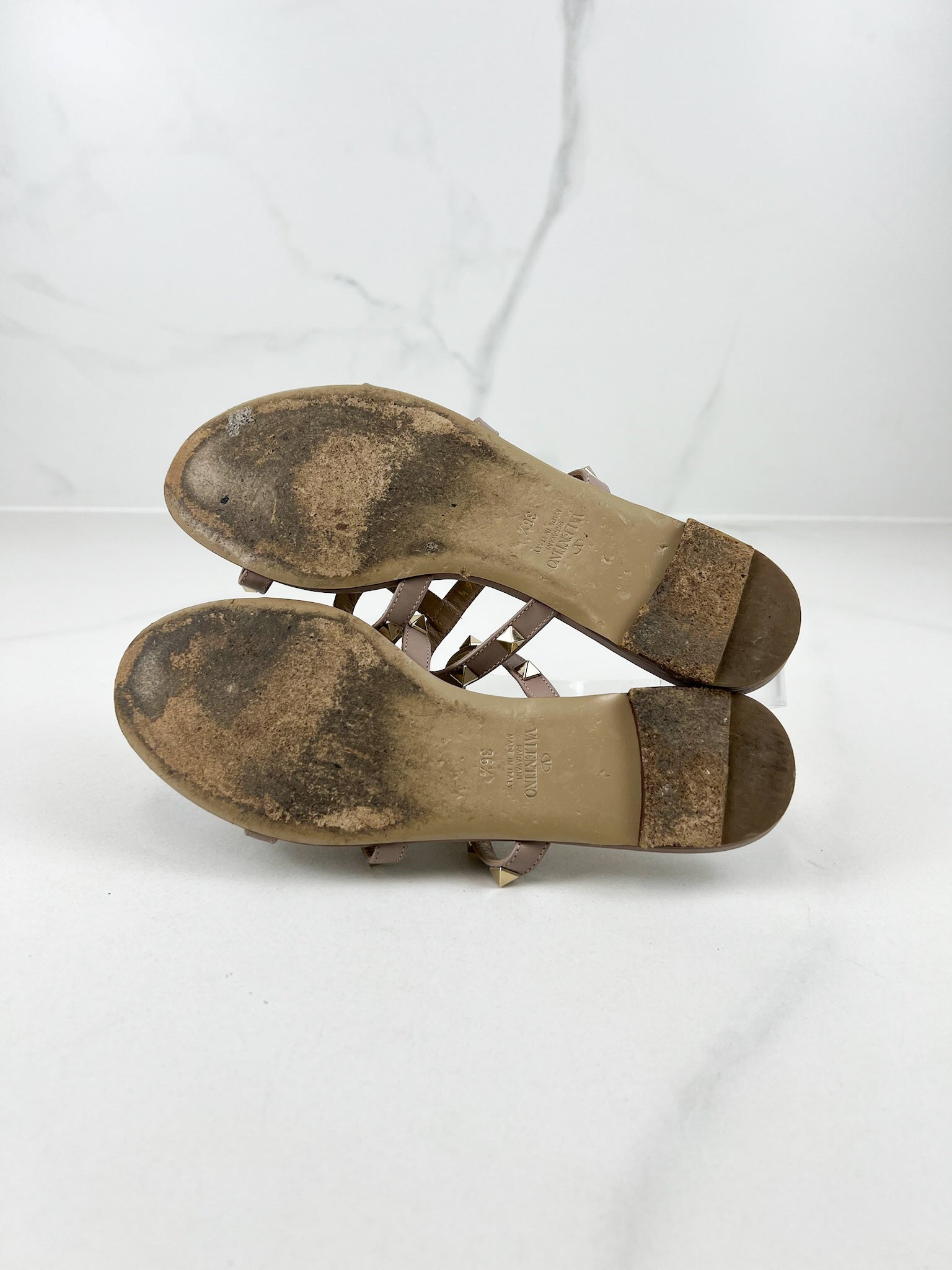 Valentino Garavani Caged Beige Rockstud Slides Size 36.5