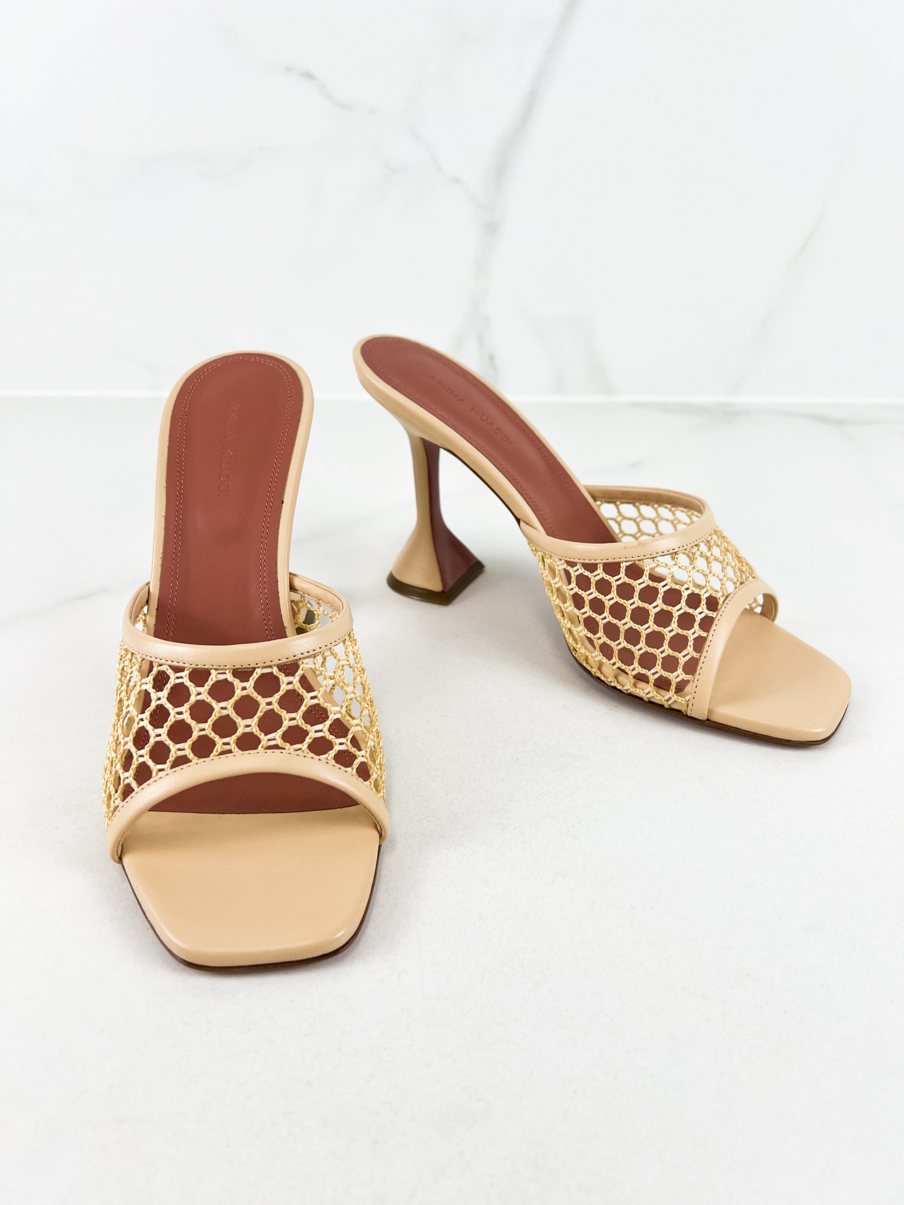 Amina Muaddi Lupita Net Slipper in Beige Size 40