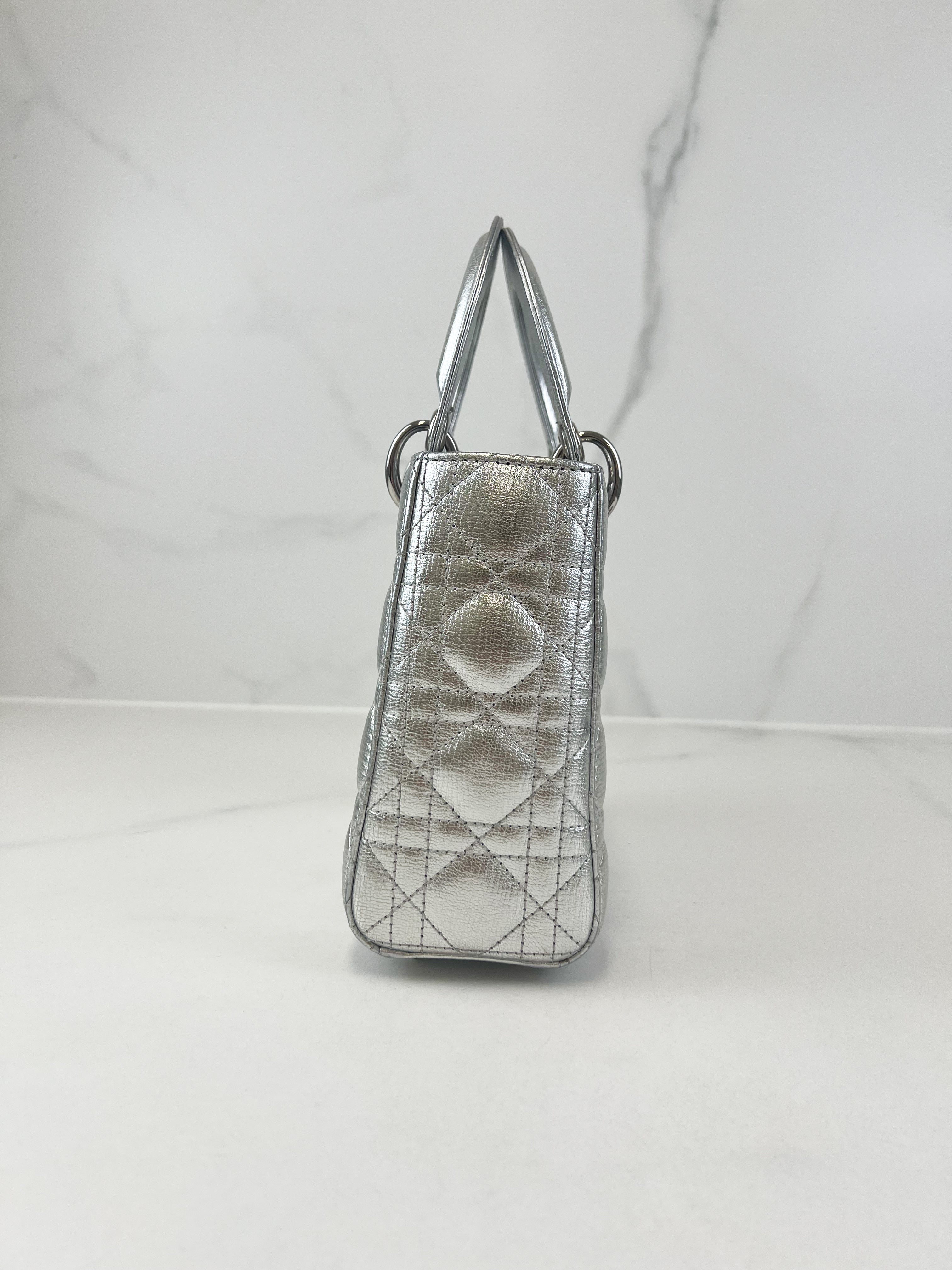 Christian Dior Small Lady Dior Silver with SHW